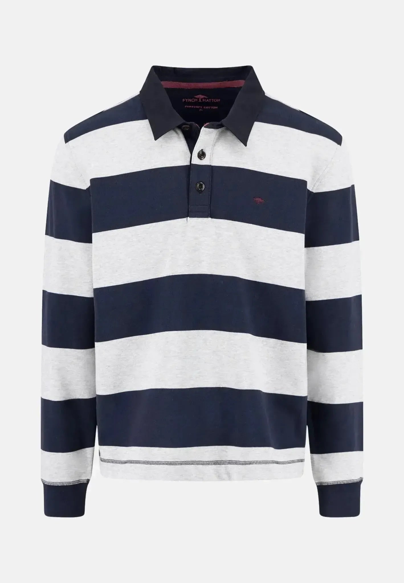 FYNCH-HATTON-Fynch-Hatton Striped Rugby Collar Sweat Navy-NORTHERN THREADS DESIGNER MENSWEAR