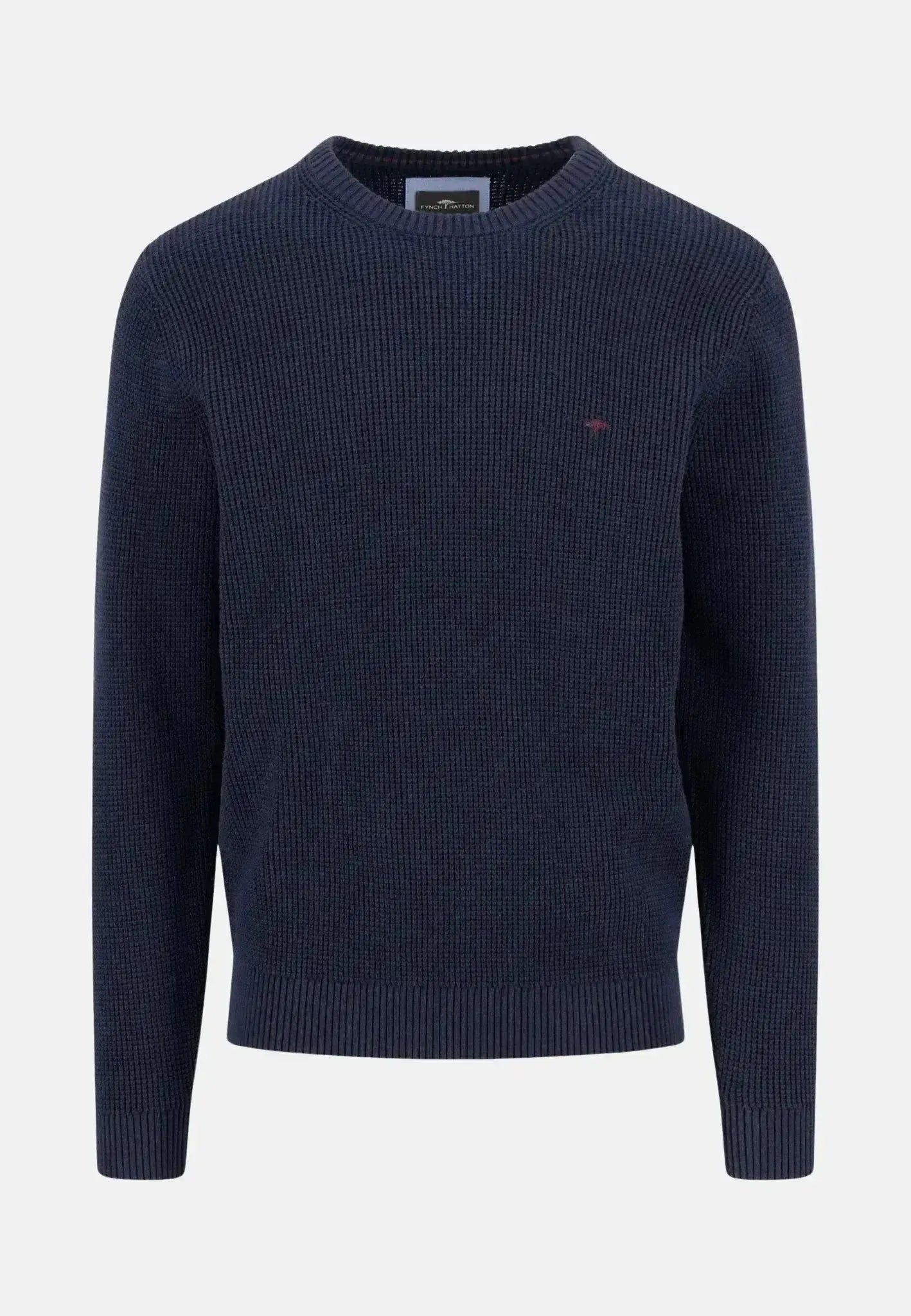 FYNCH-HATTON-Fynch-Hatton Structured Cotton Crewneck Knit Navy-NORTHERN THREADS DESIGNER MENSWEAR