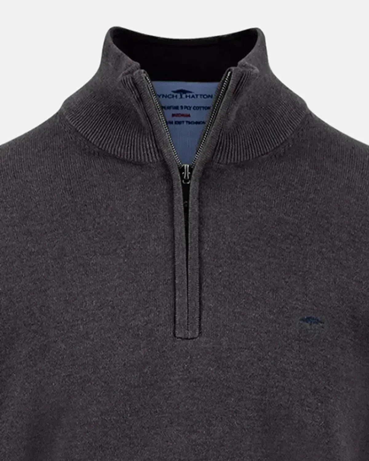 FYNCH-HATTON-FYNCH-HATTON SUPERFINE 1/4 ZIP COTTON KNIT CHARCOAL-NORTHERN THREADS DESIGNER MENSWEAR