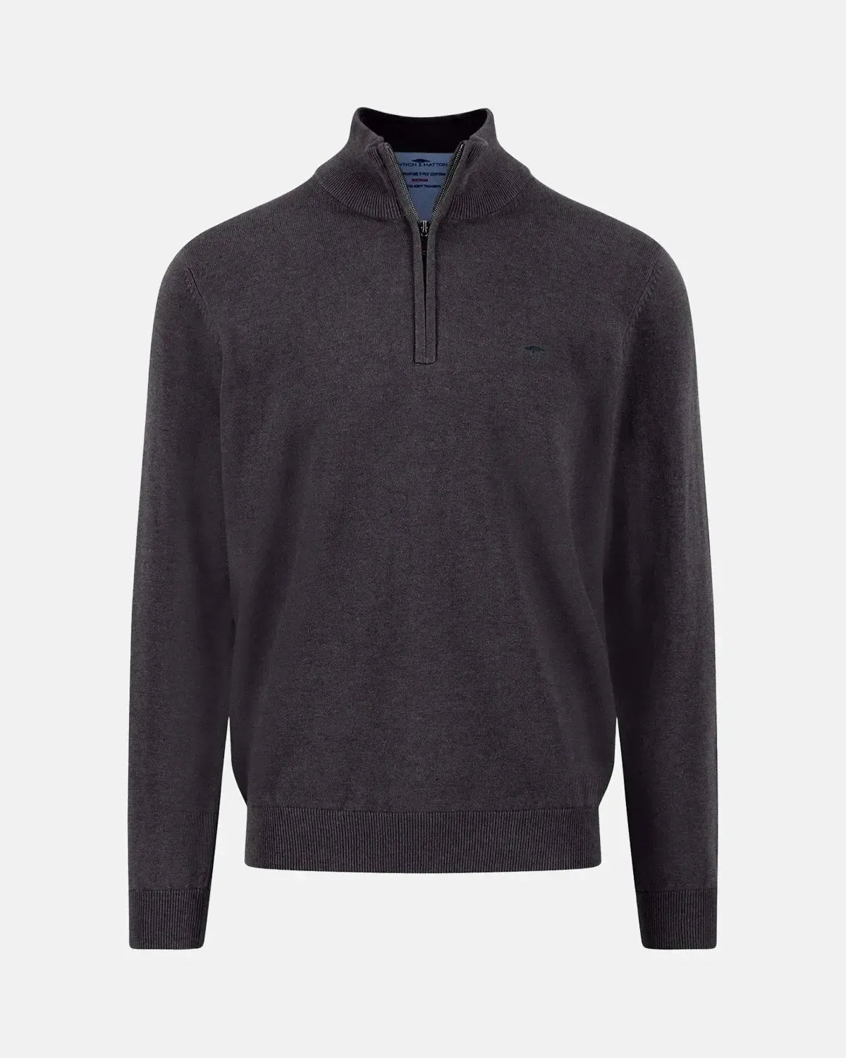 FYNCH-HATTON-FYNCH-HATTON SUPERFINE 1/4 ZIP COTTON KNIT CHARCOAL-NORTHERN THREADS DESIGNER MENSWEAR