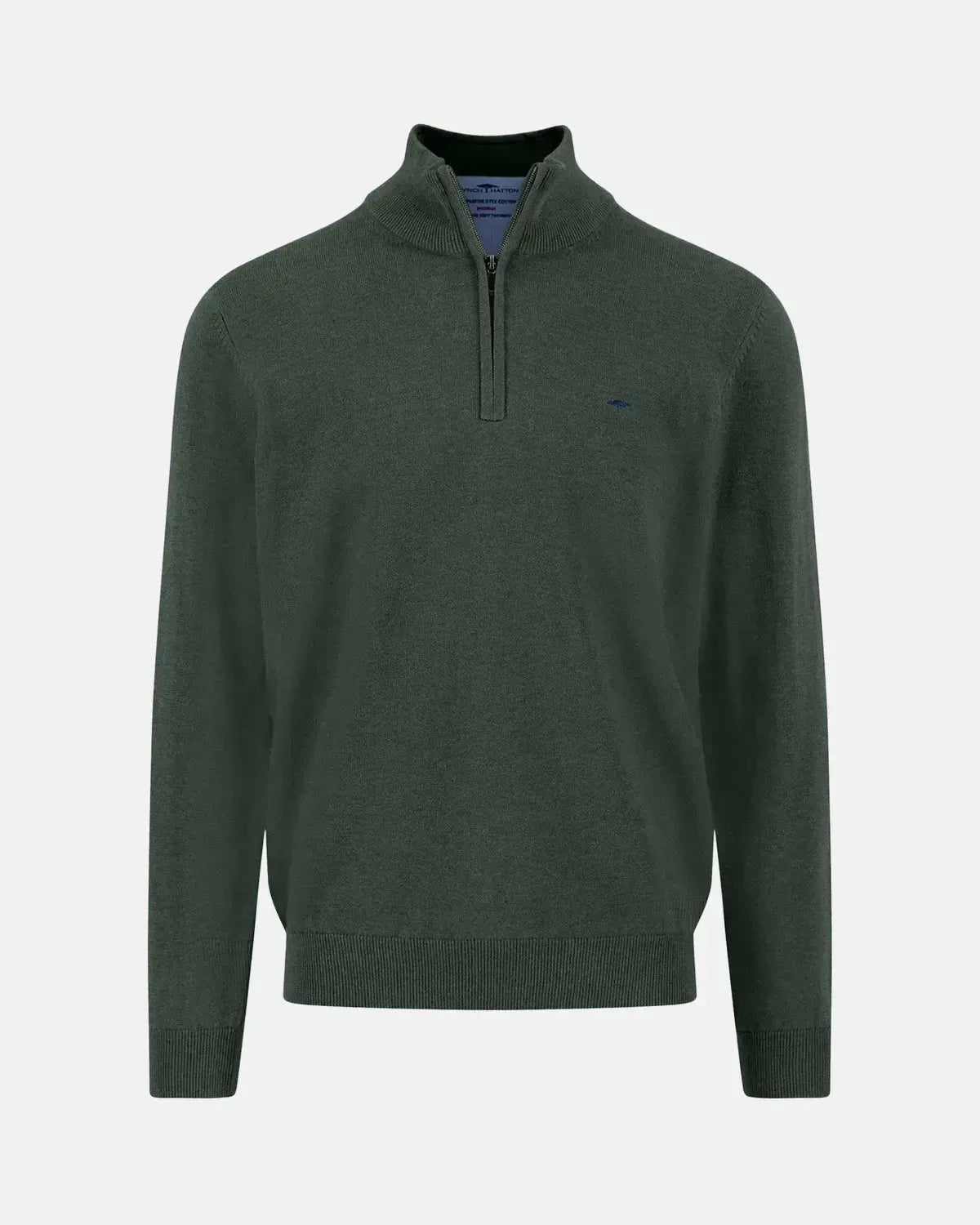 FYNCH-HATTON-FYNCH-HATTON SUPERFINE 1/4 ZIP COTTON KNIT DARK IVY-NORTHERN THREADS DESIGNER MENSWEAR
