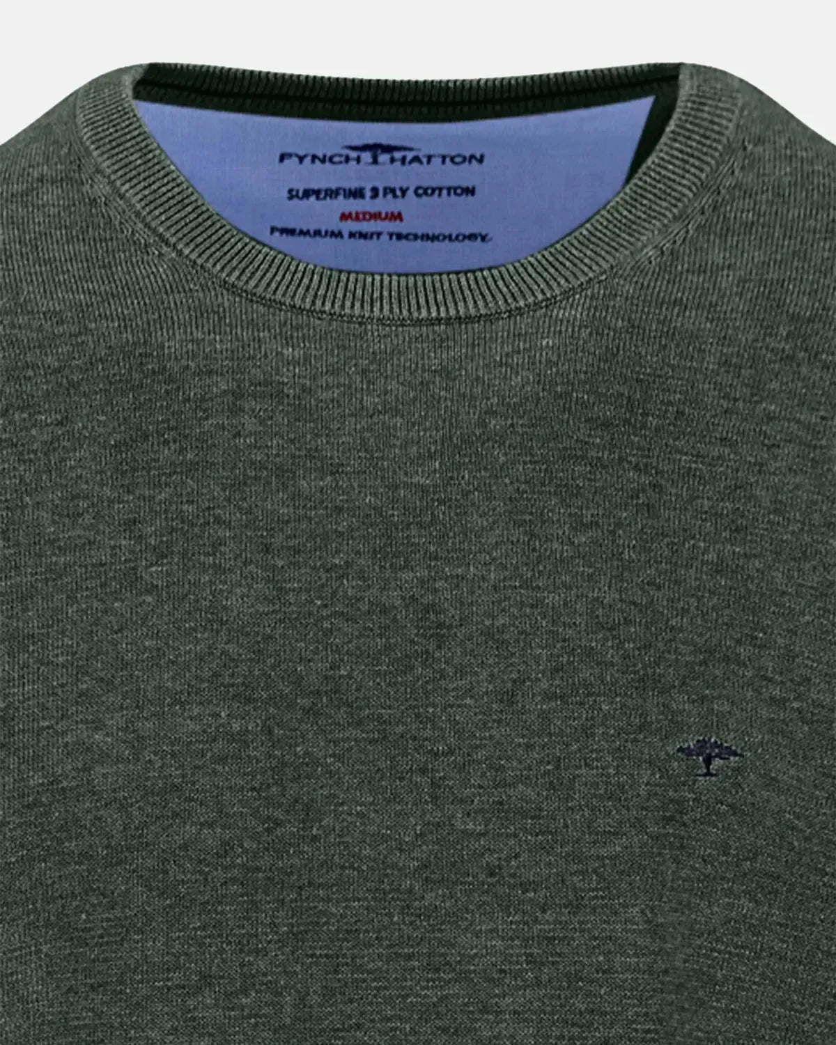 FYNCH-HATTON-FYNCH-HATTON SUPERFINE COTTON CREWNECK KNIT DARK IVY-NORTHERN THREADS DESIGNER MENSWEAR