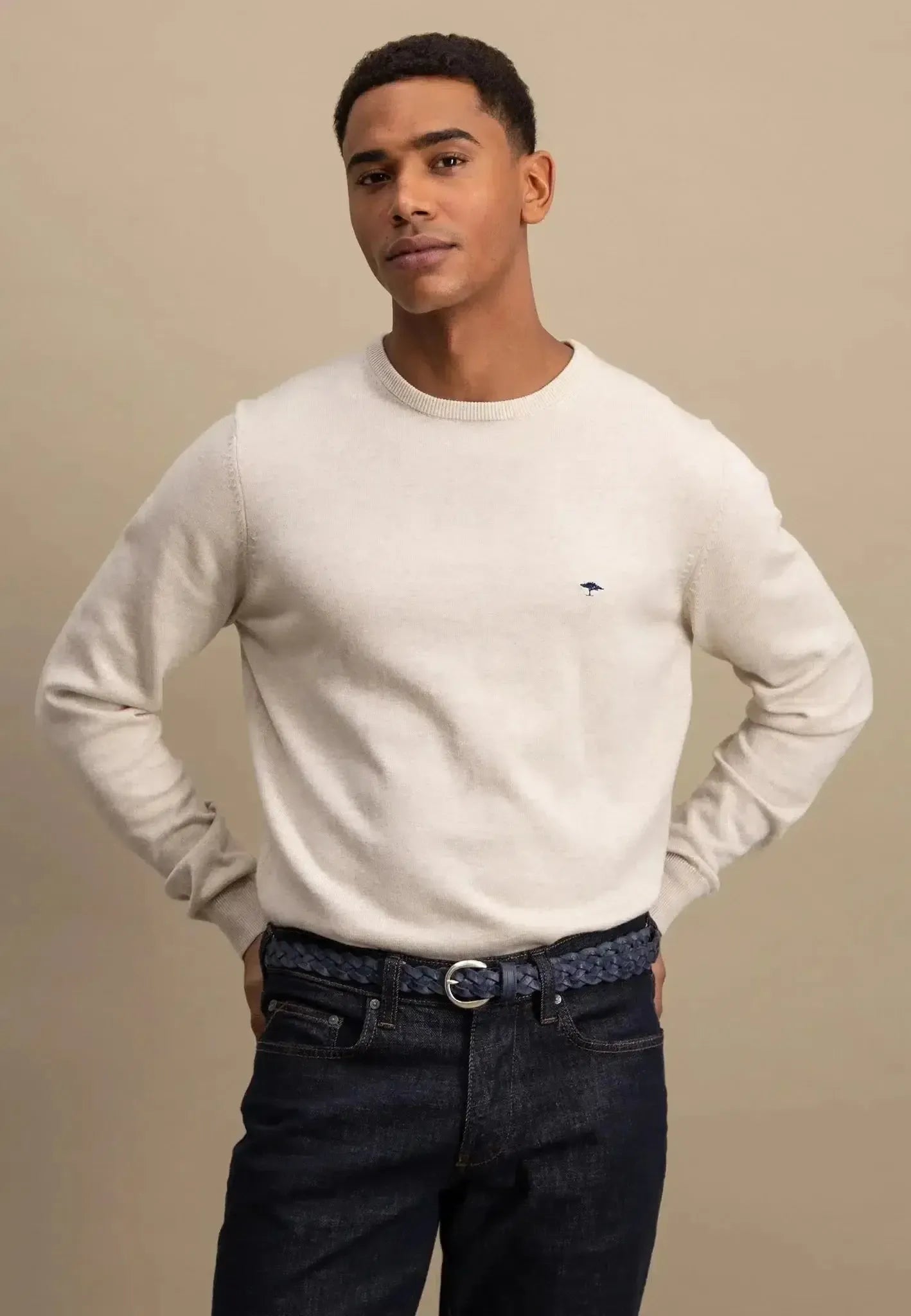 FYNCH-HATTON-Fynch-Hatton Superfine Cotton Crewneck Knit New Off White-NORTHERN THREADS DESIGNER MENSWEAR