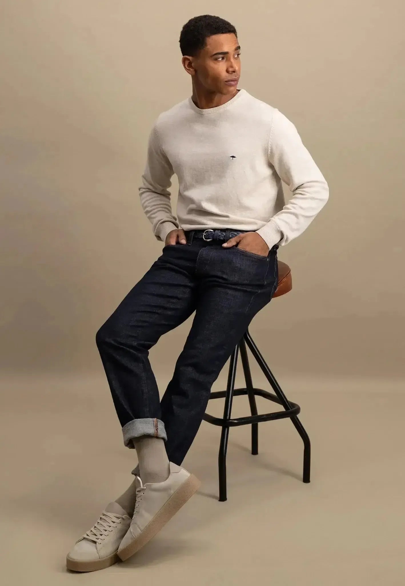 FYNCH-HATTON-Fynch-Hatton Superfine Cotton Crewneck Knit New Off White-NORTHERN THREADS DESIGNER MENSWEAR