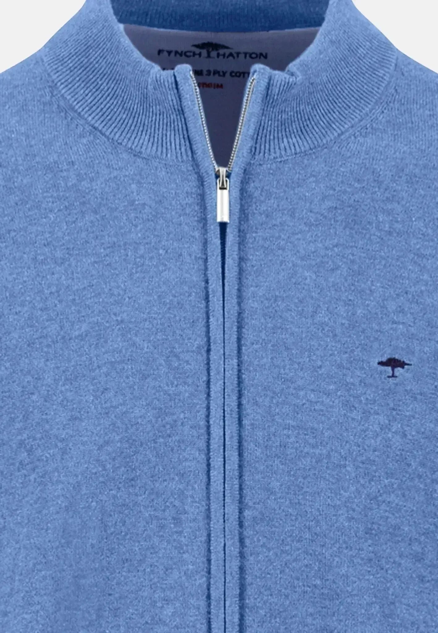 FYNCH-HATTON-Fynch-Hatton Superfine Stand-Up Cardigan Crystal Blue-NORTHERN THREADS DESIGNER MENSWEAR