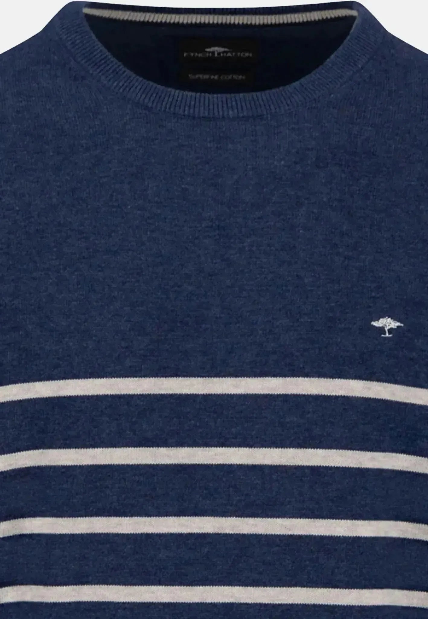 FYNCH-HATTON-Fynch-Hatton Superfine Striped Cotton Crewneck Knit Night-NORTHERN THREADS DESIGNER MENSWEAR