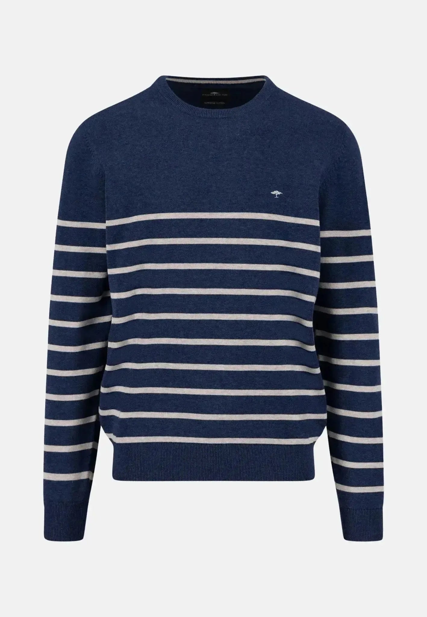 FYNCH-HATTON-Fynch-Hatton Superfine Striped Cotton Crewneck Knit Night-NORTHERN THREADS DESIGNER MENSWEAR