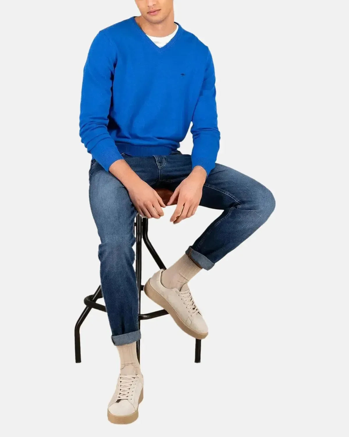 FYNCH-HATTON-FYNCH-HATTON SUPERFINE V-NECK COTTON KNIT STRONG BLUE-NORTHERN THREADS DESIGNER MENSWEAR
