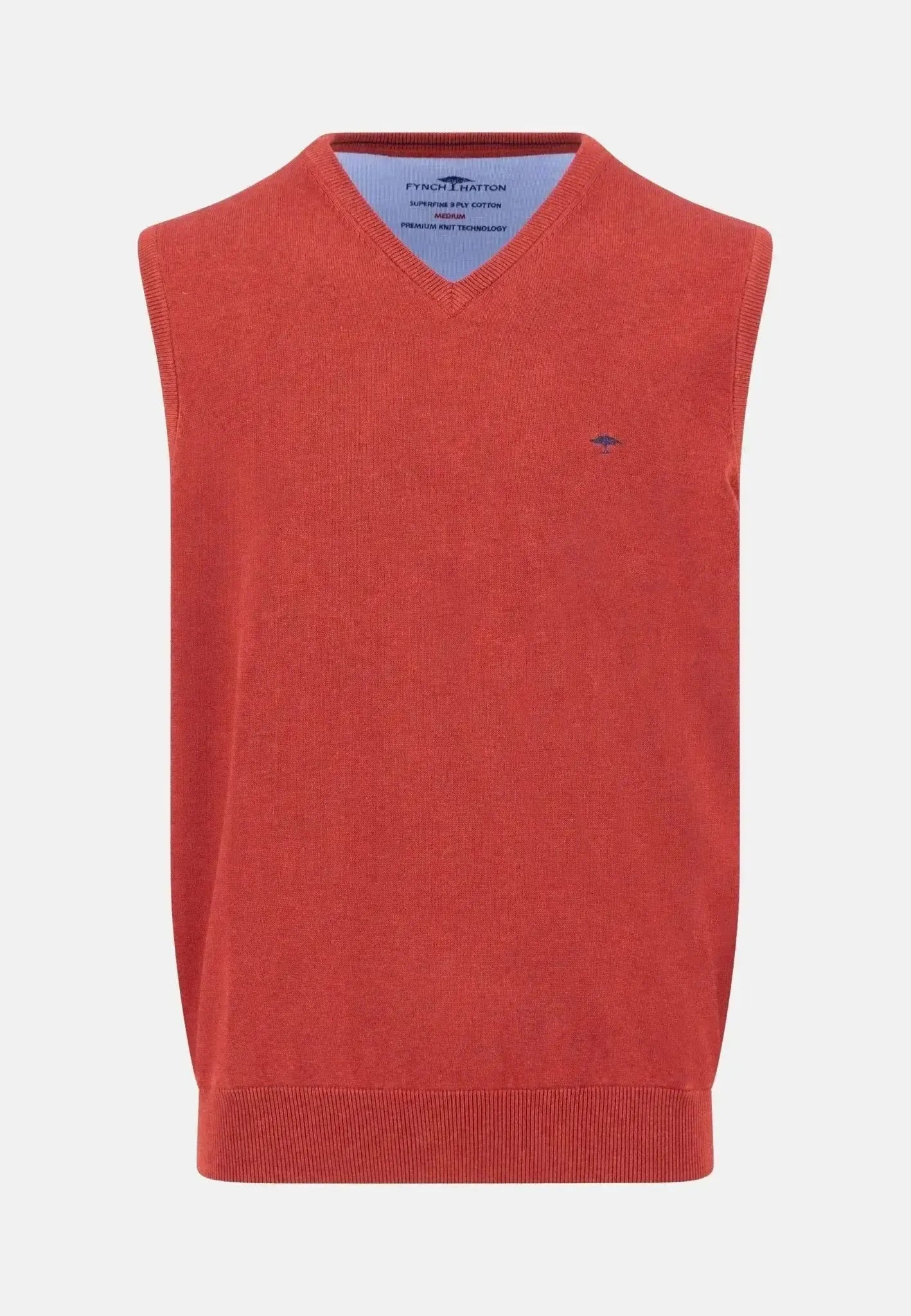 FYNCH-HATTON-Fynch-Hatton Superfine V-Neck Cotton Knit Vest Garnet Red-NORTHERN THREADS DESIGNER MENSWEAR