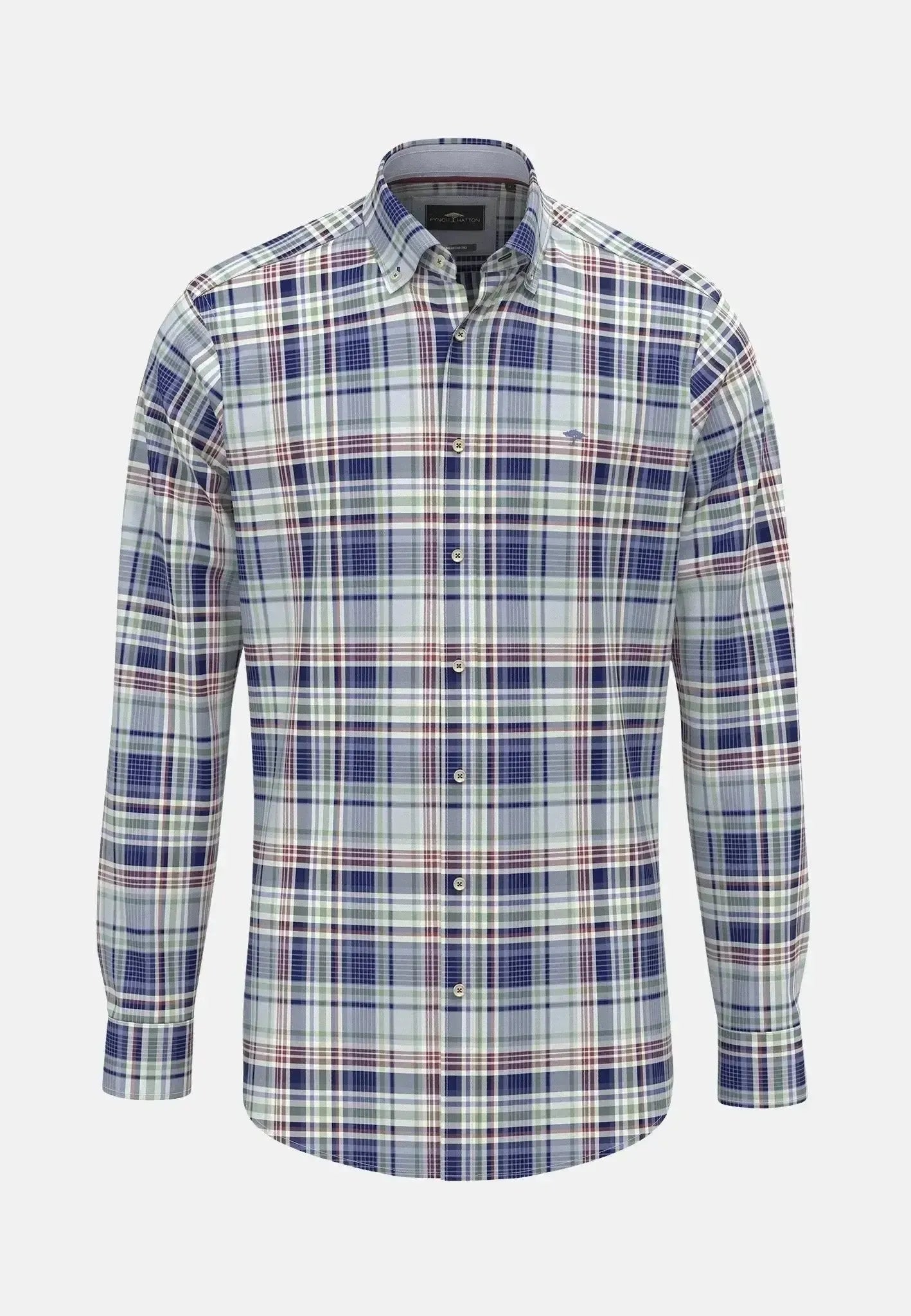 FYNCH-HATTON-Fynch-Hatton Washed Oxford Check Button Down Shirt Berry-NORTHERN THREADS DESIGNER MENSWEAR