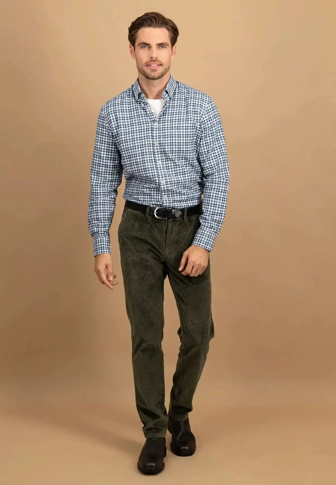 FYNCH-HATTON-Fynch-Hatton Washed Oxford Check Button Down Shirt Fern-NORTHERN THREADS DESIGNER MENSWEAR