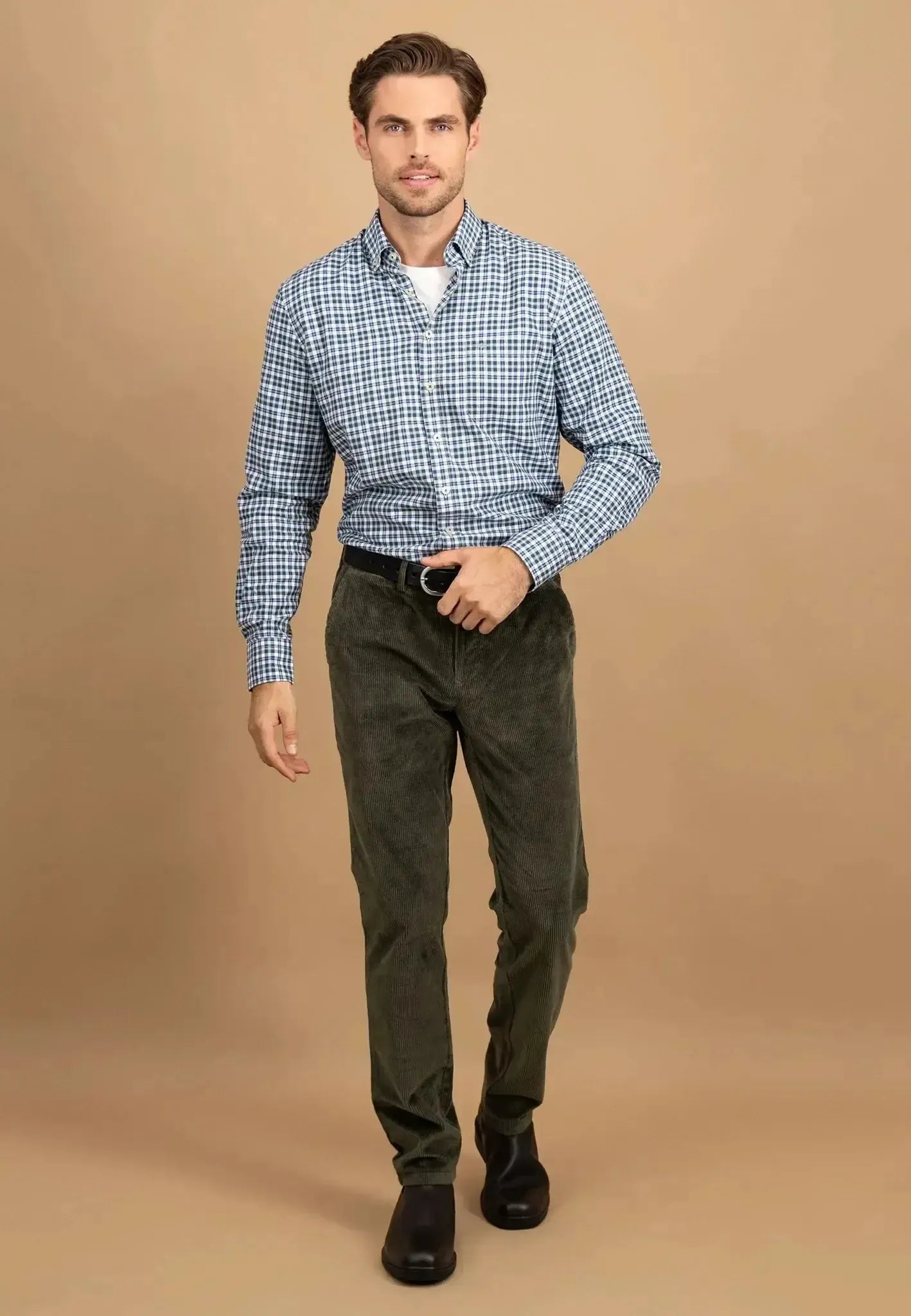 FYNCH-HATTON-Fynch-Hatton Washed Oxford Check Button Down Shirt Fern-NORTHERN THREADS DESIGNER MENSWEAR