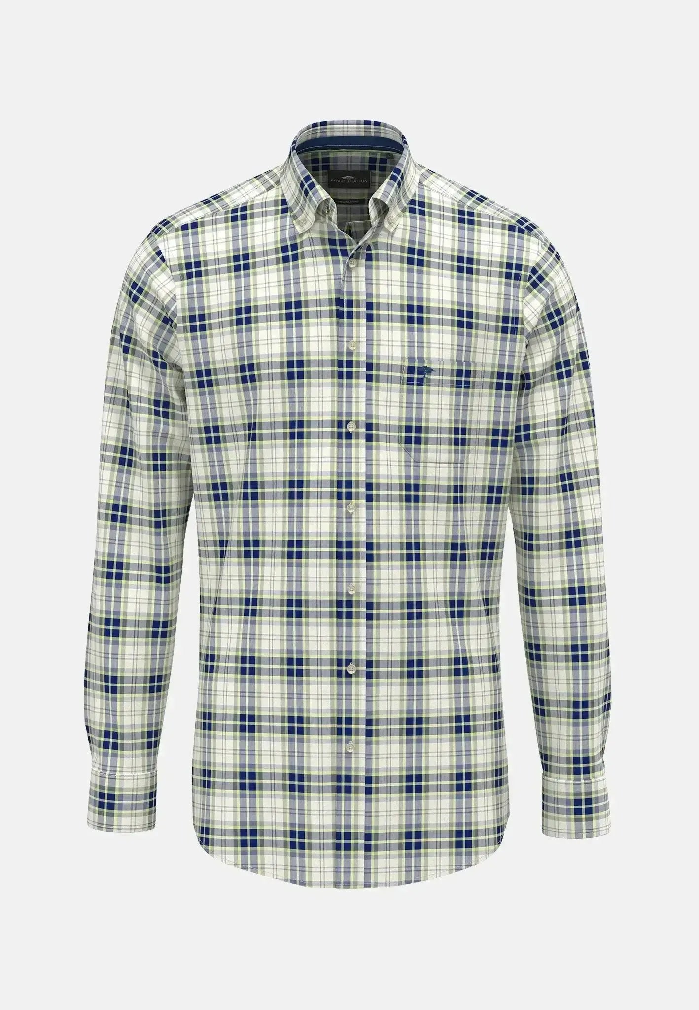 FYNCH-HATTON-Fynch-Hatton Washed Oxford Check Shirt Harbour Blue-NORTHERN THREADS DESIGNER MENSWEAR