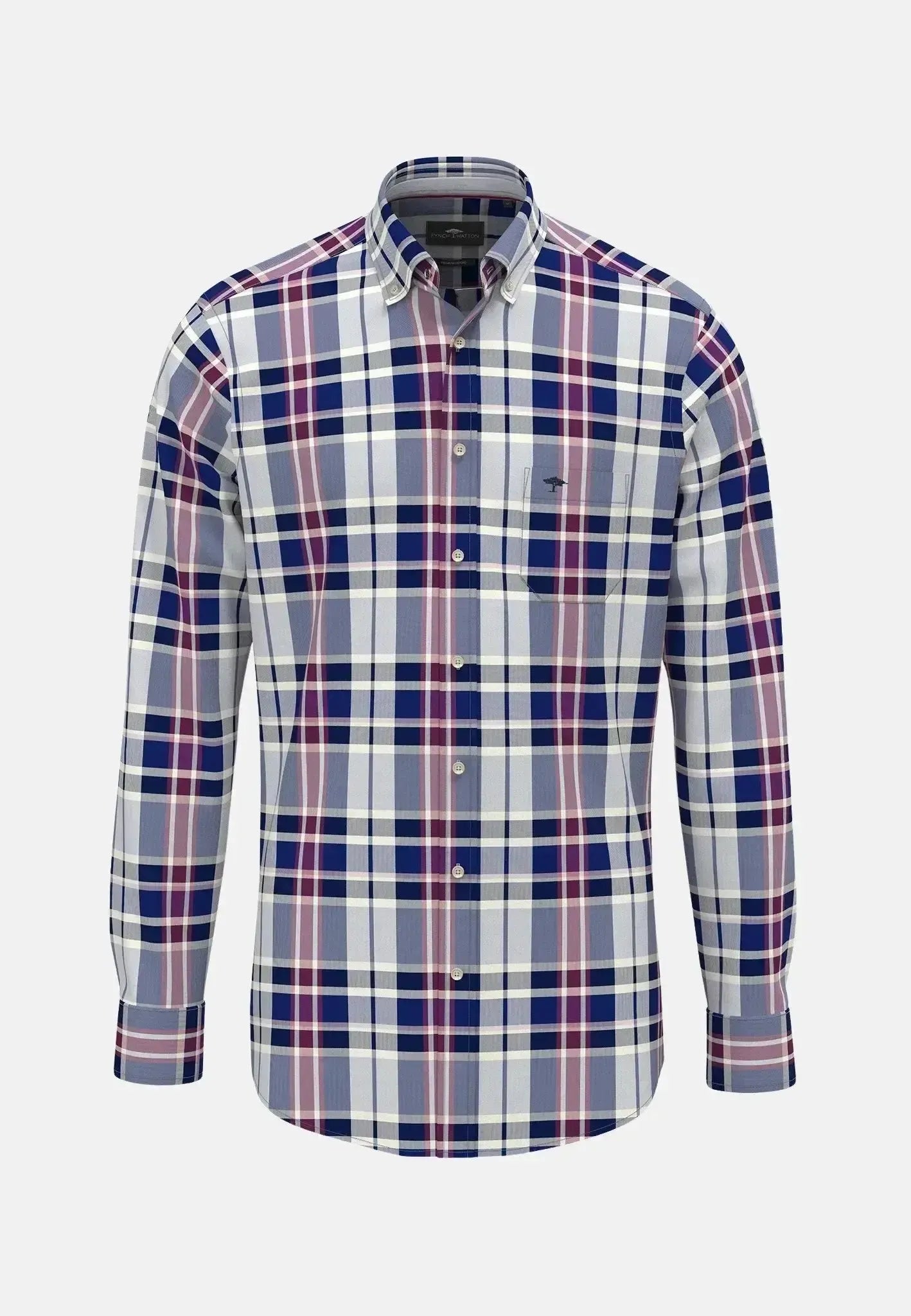 FYNCH-HATTON-Fynch-Hatton Washed Oxford Check Shirt Navy-NORTHERN THREADS DESIGNER MENSWEAR