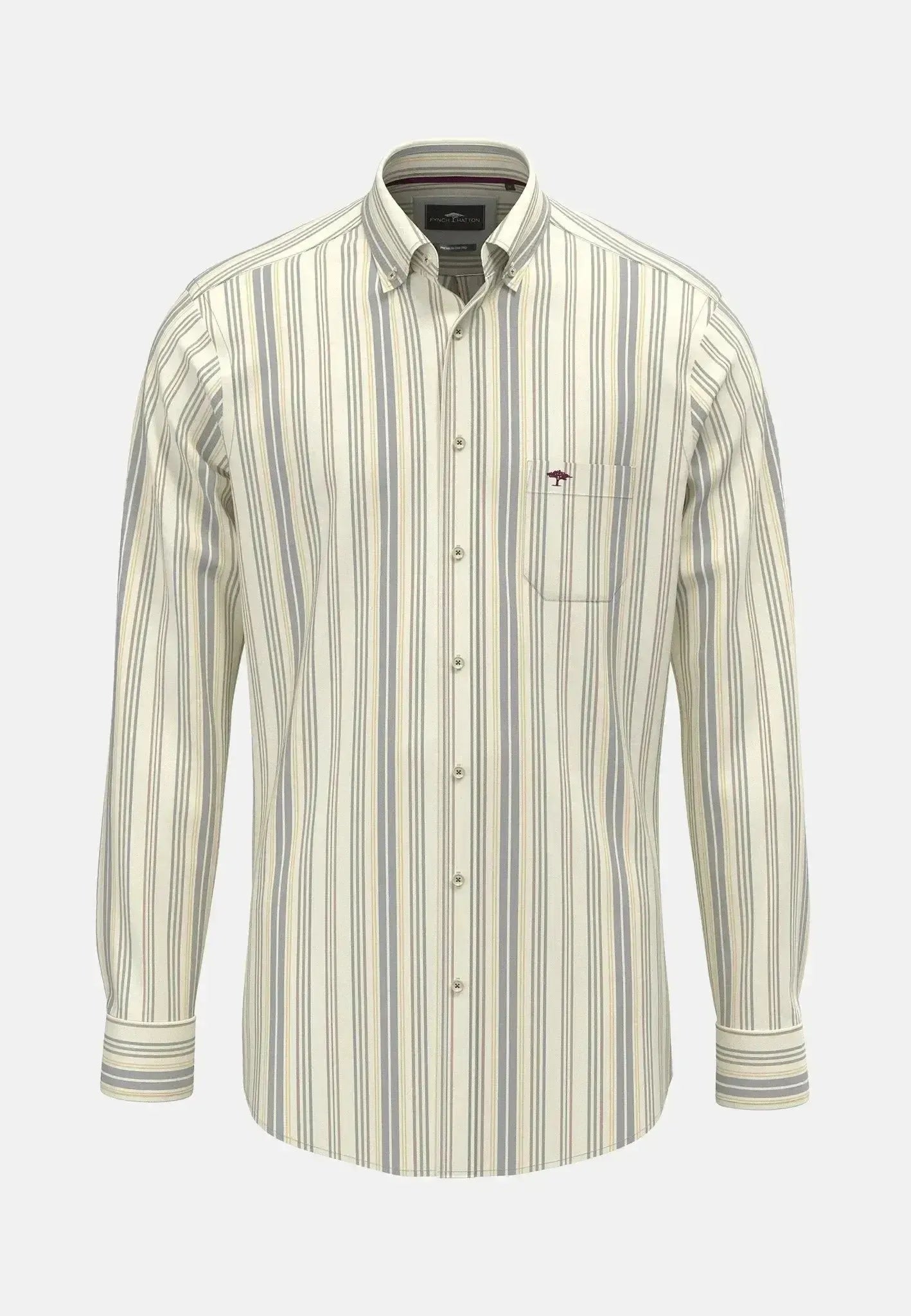 FYNCH-HATTON-Fynch-Hatton Washed Oxford Stripe Button Down Shirt Deep Merlot-NORTHERN THREADS DESIGNER MENSWEAR