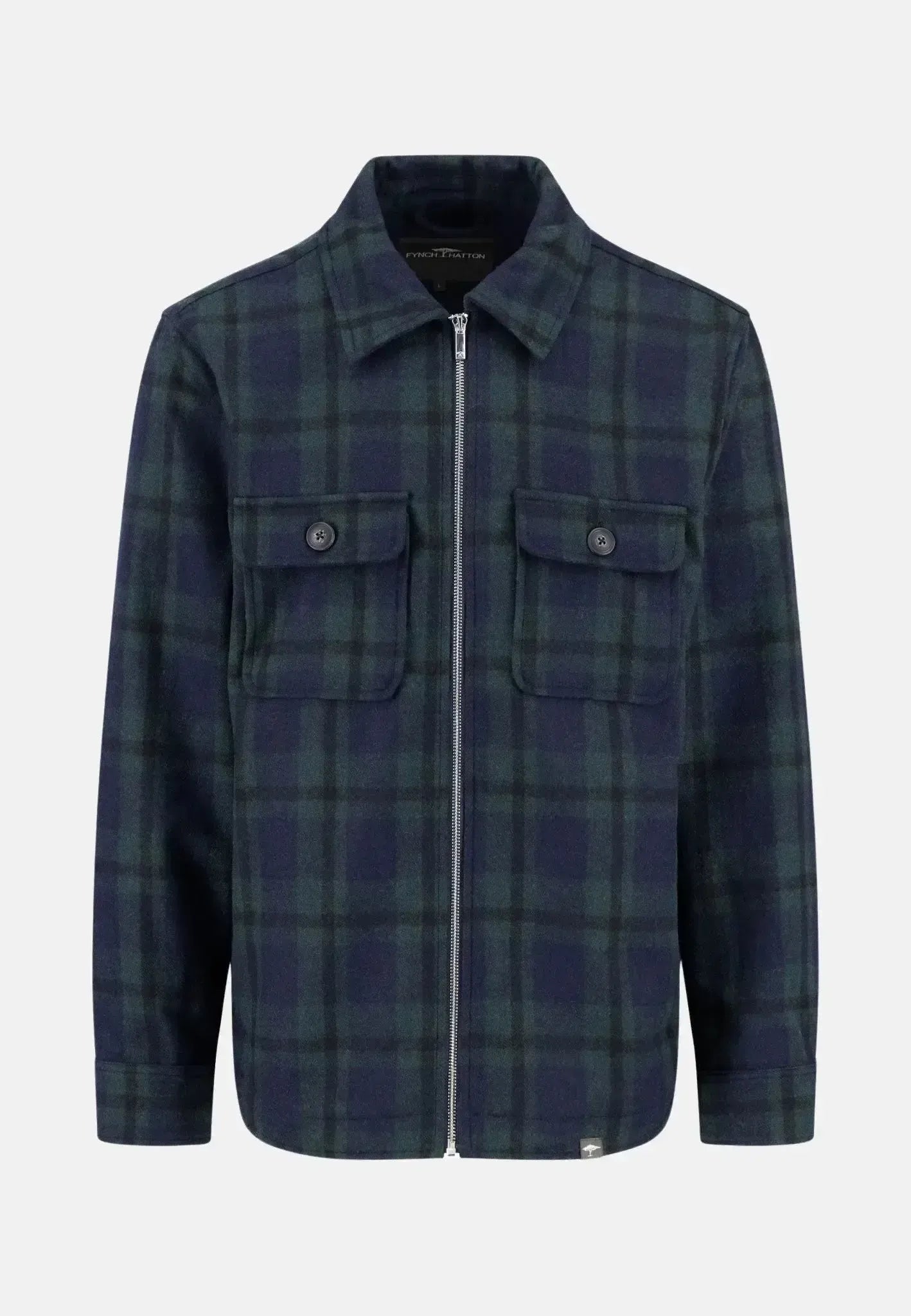 FYNCH-HATTON-Fynch-Hatton Wool Mix Checked Overshirt Dark Navy-NORTHERN THREADS DESIGNER MENSWEAR