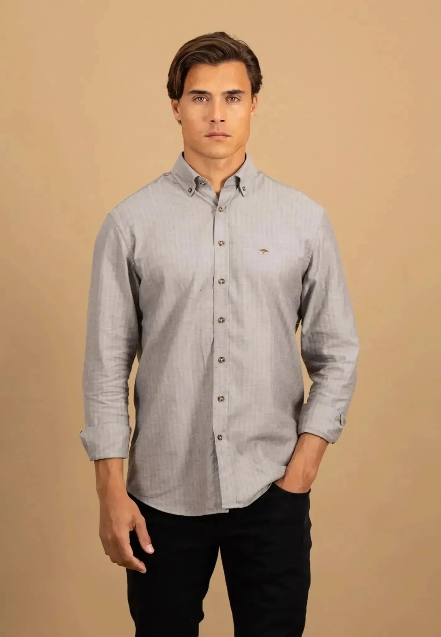 Fynch - Hatton Herringbone Flannel Button Down Shirt Dark Chocolate - northern threads