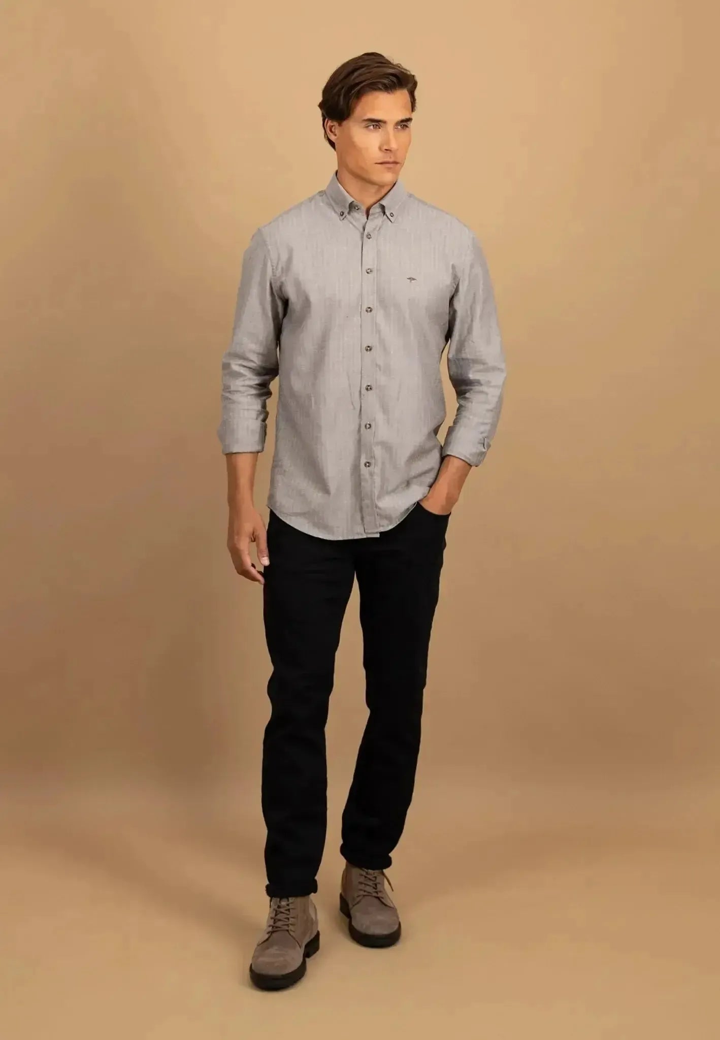 Fynch - Hatton Herringbone Flannel Button Down Shirt Dark Chocolate - northern threads