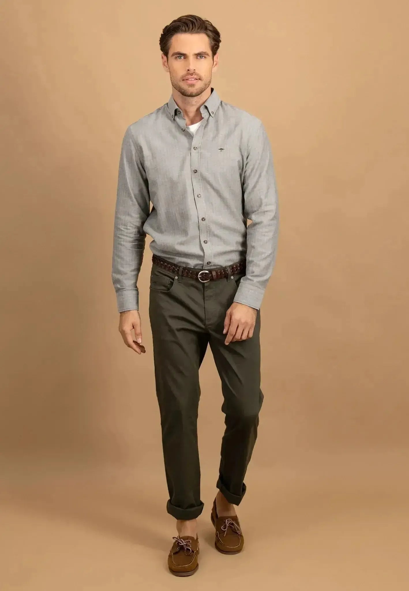 Fynch - Hatton Herringbone Flannel Button Down Shirt Dark Ivy - northern threads