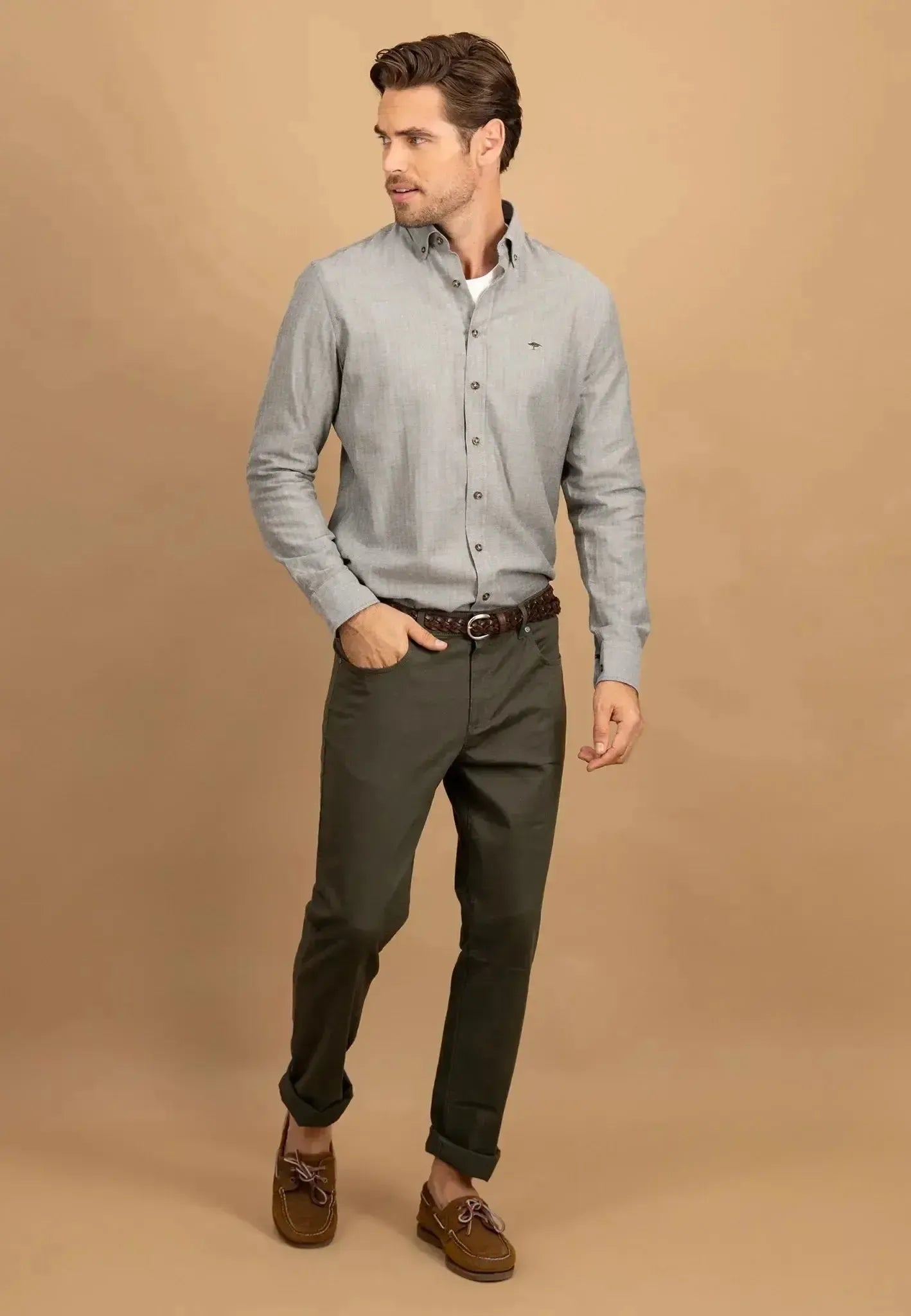 Fynch - Hatton Herringbone Flannel Button Down Shirt Dark Ivy - northern threads