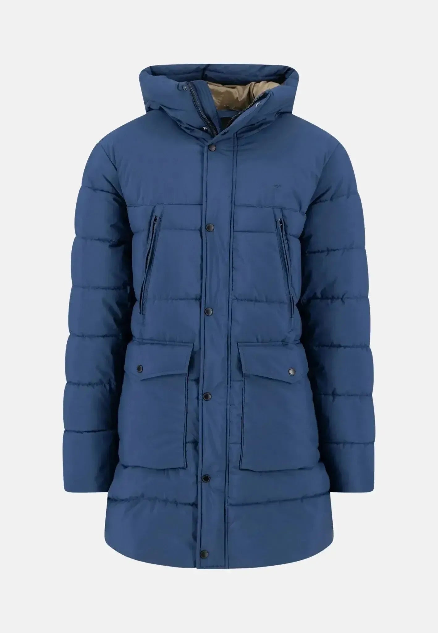 Fynch - Hatton Hooded Full Length Puffer Coat Misty Blue - 15102625-638-S - northern threads uk