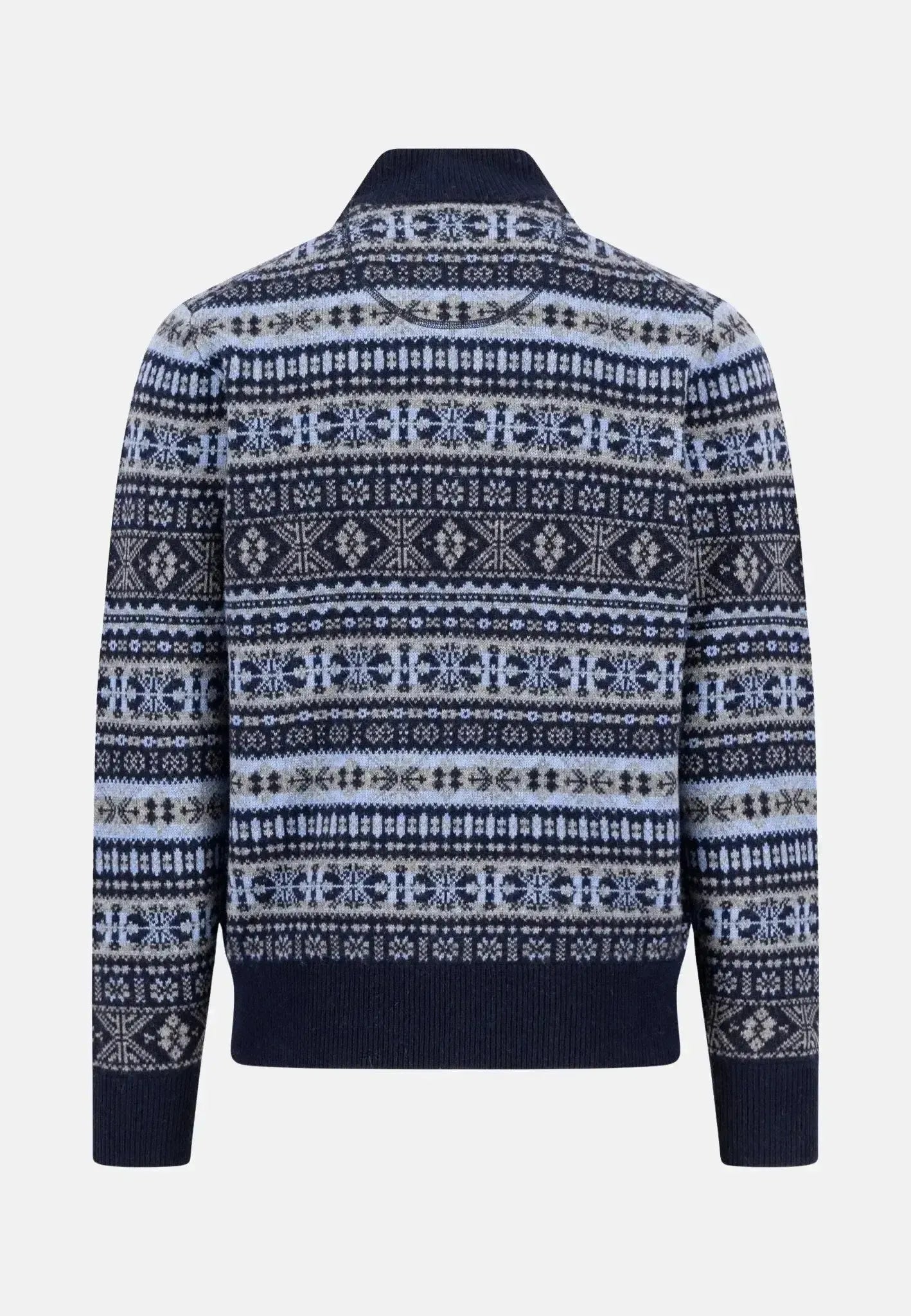 Fynch - Hatton Lambswool Jacquard 1/4 Zip Knit Navy - 1510365-690-S - northern threads uk