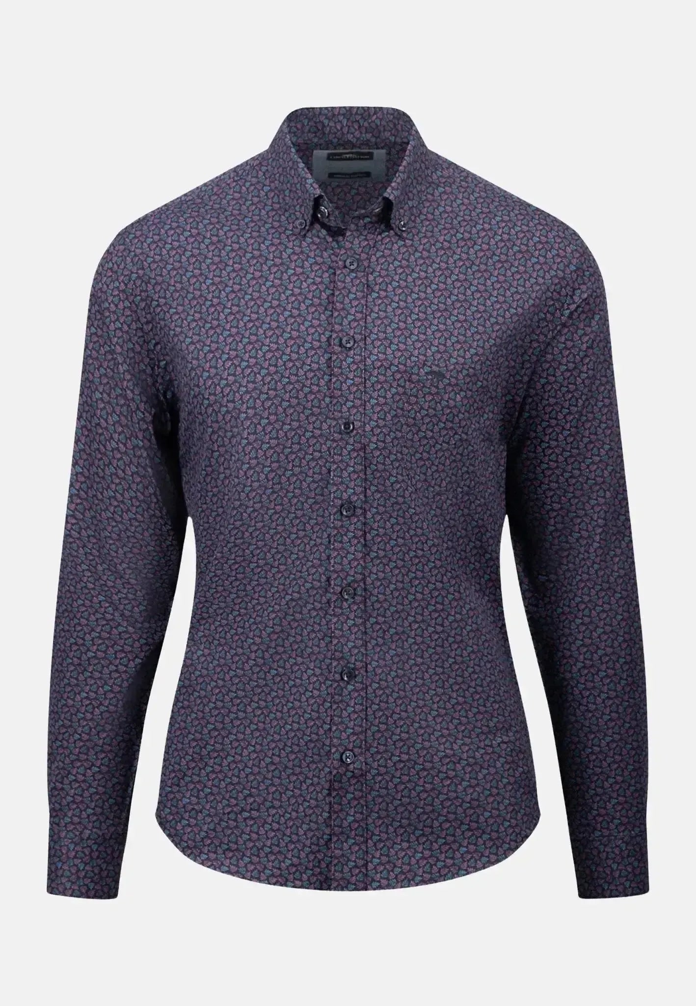 Fynch - Hatton Leaf Print Mix Shirt Pale Blush - 14095020-459-S - northern threads uk