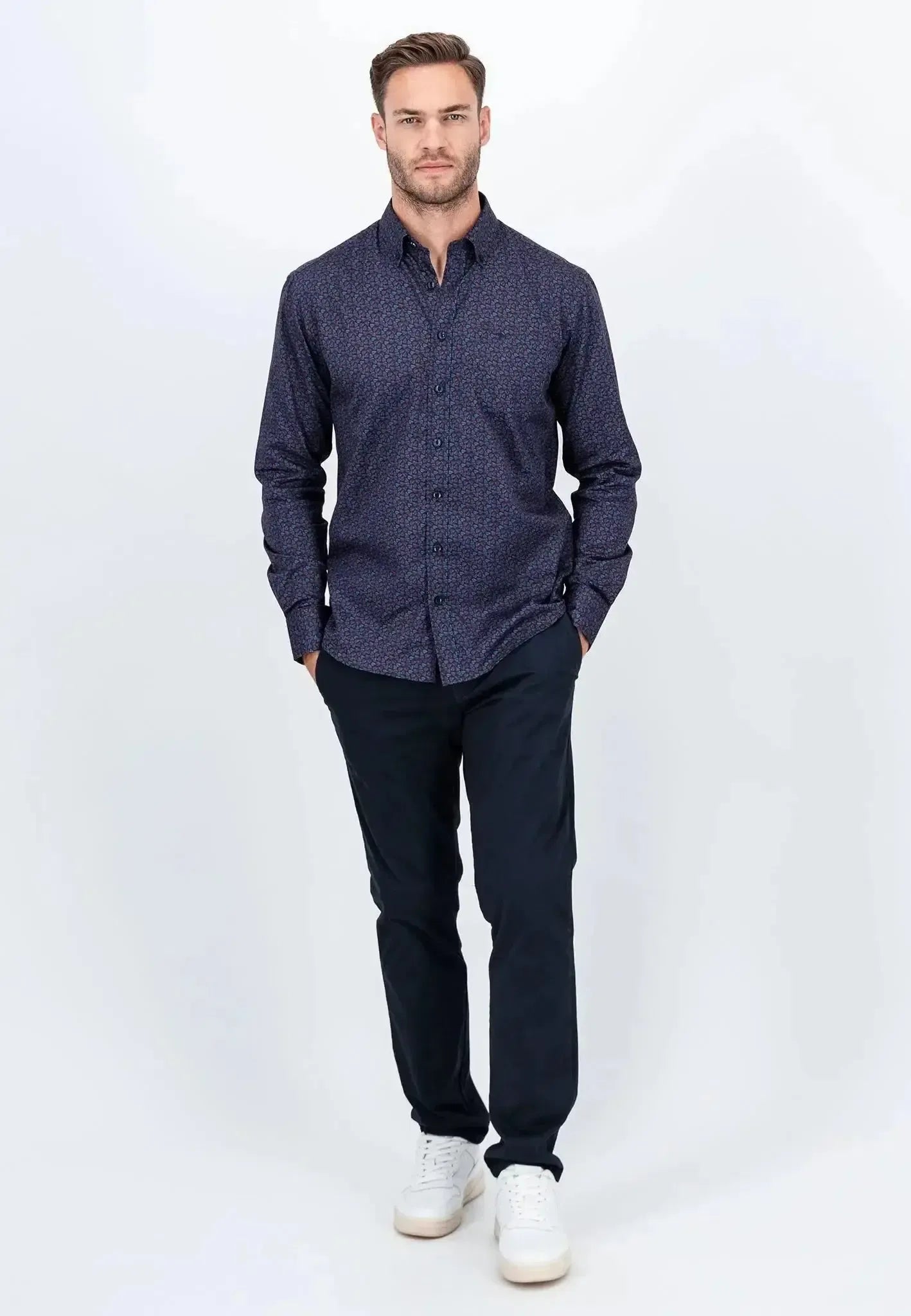 Fynch - Hatton Leaf Print Mix Shirt Pale Blush - northern threads