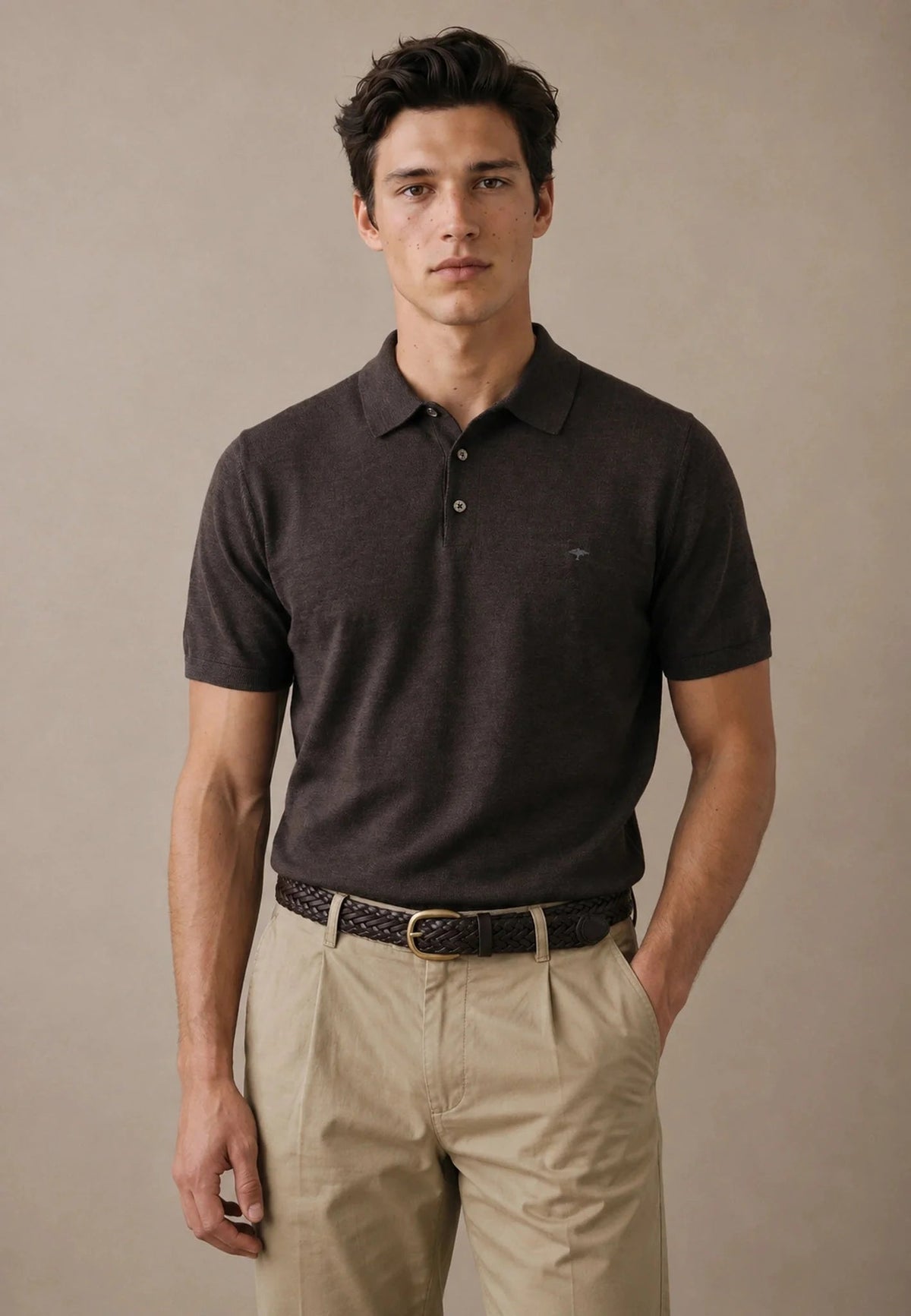 Fynch-Hatton Merino Wool Fine Gauge Knit Polo Shirt Soil | Northern Threads Designer Menswear