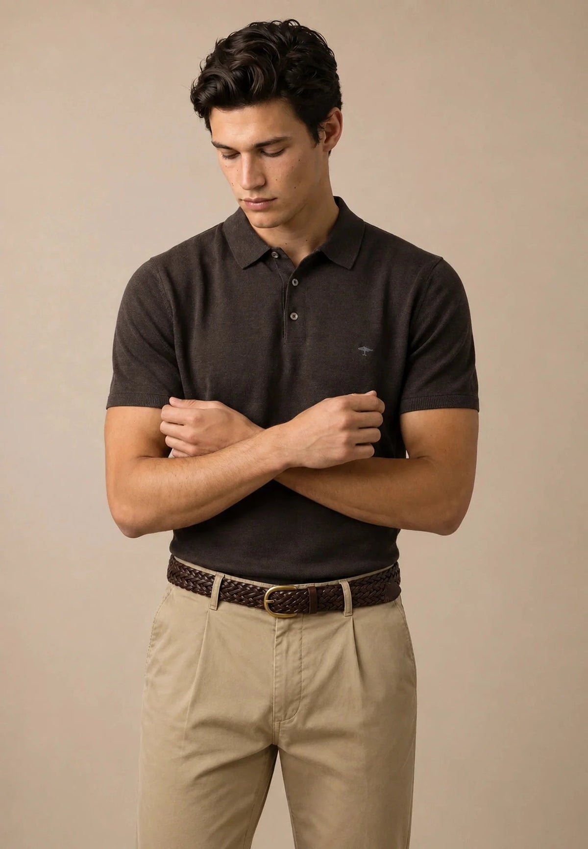 Fynch-Hatton Merino Wool Fine Gauge Knit Polo Shirt Soil | Northern Threads Designer Menswear