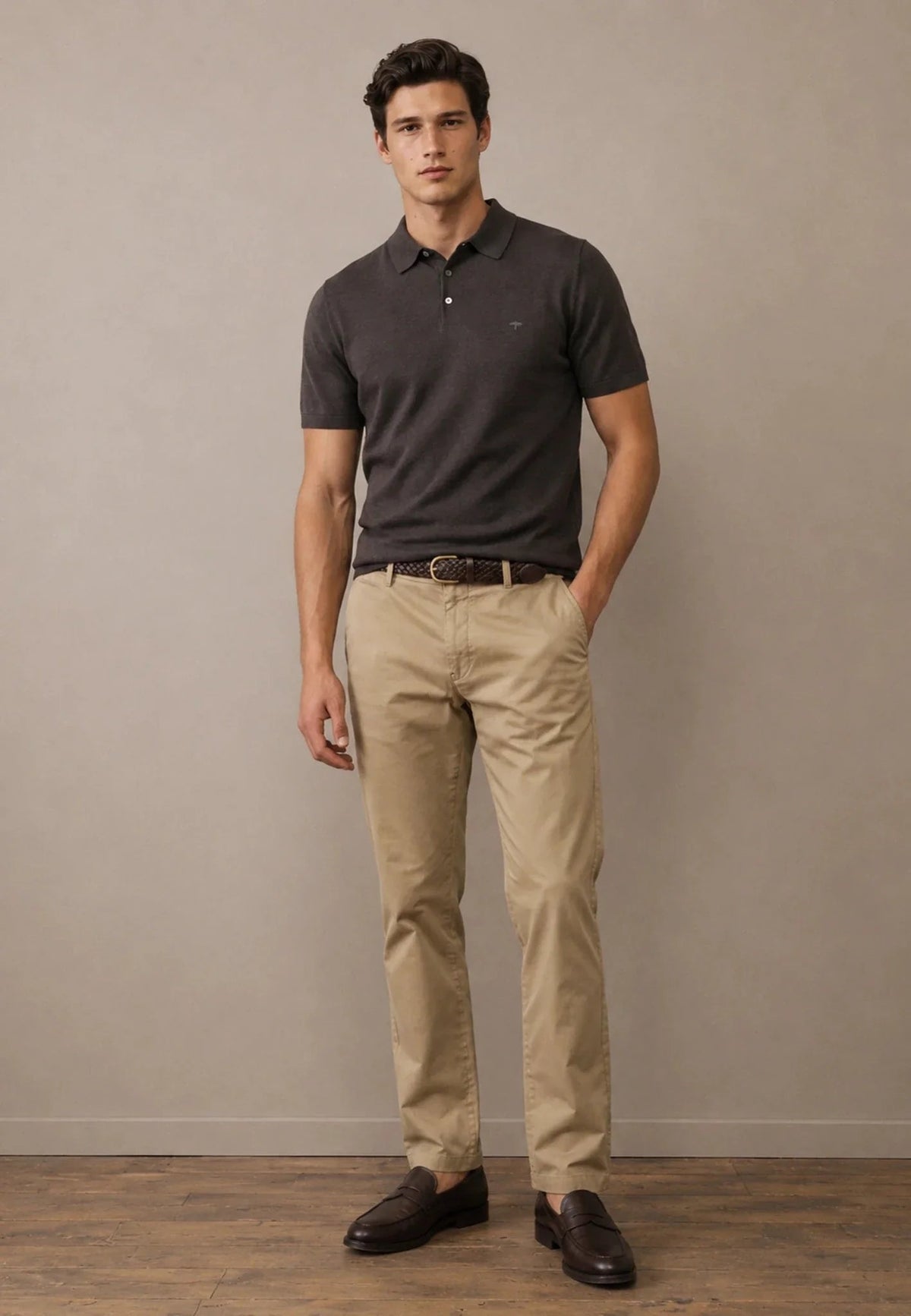 Fynch-Hatton Merino Wool Fine Gauge Knit Polo Shirt Soil | Northern Threads Designer Menswear