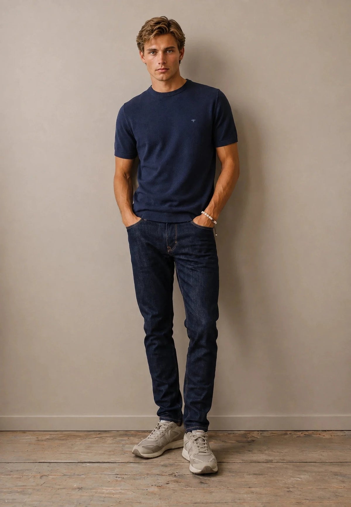 Fynch-Hatton Merino Wool Fine Gauge Knit T-Shirt Navy | Northern Threads Designer Menswear