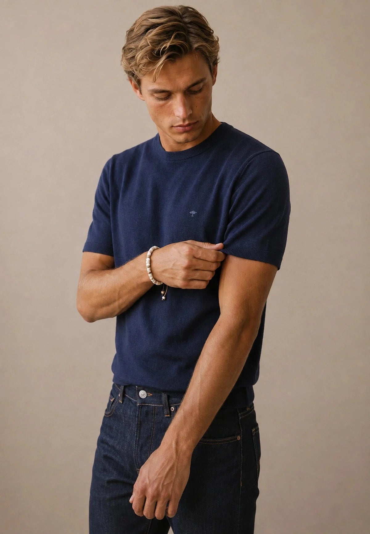 Fynch-Hatton Merino Wool Fine Gauge Knit T-Shirt Navy | Northern Threads Designer Menswear