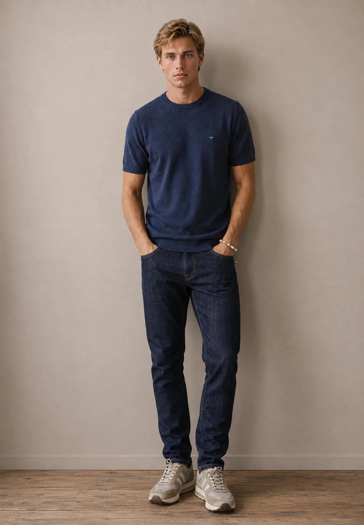 Fynch-Hatton Merino Wool Fine Gauge Knit T-Shirt Navy | Northern Threads Designer Menswear