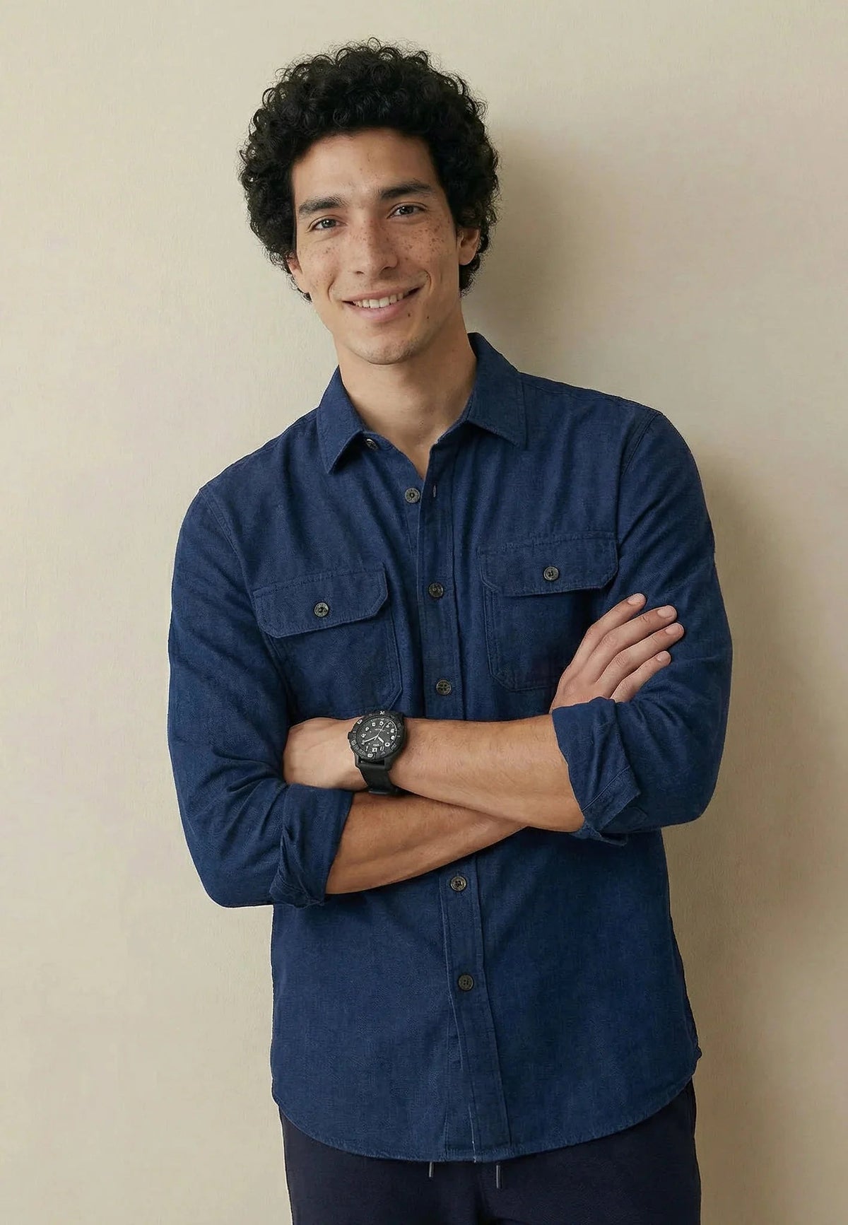 Fynch-Hatton Patch Pocket Herringbone Linen Overshirt Navy | Northern Threads Designer Menswear