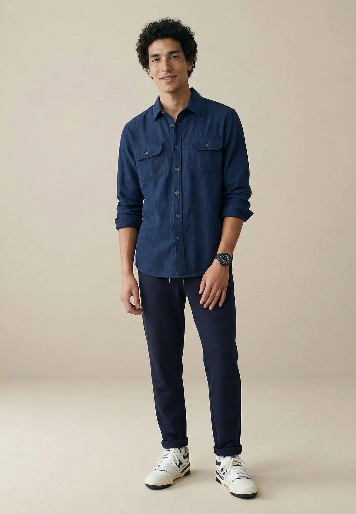 Fynch-Hatton Patch Pocket Herringbone Linen Overshirt Navy | Northern Threads Designer Menswear