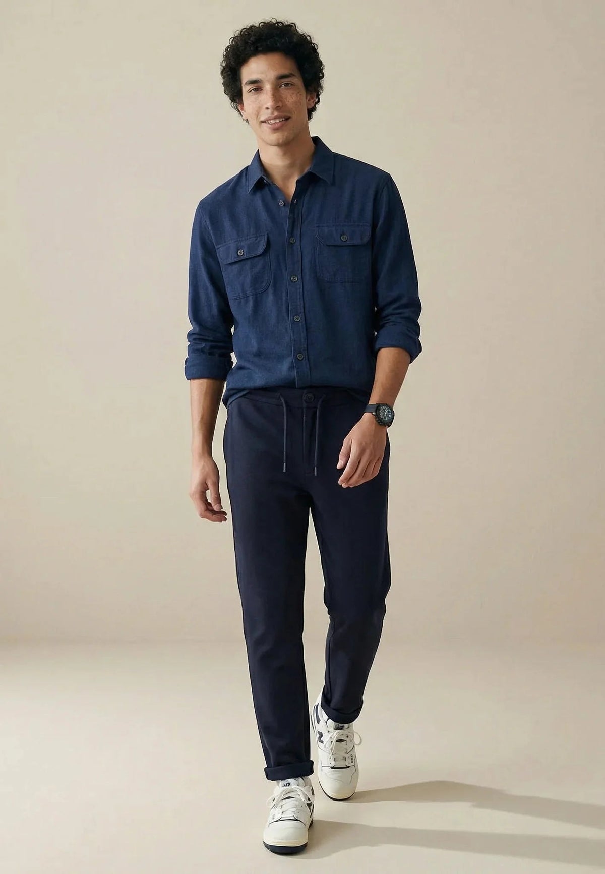Fynch-Hatton Patch Pocket Herringbone Linen Overshirt Navy | Northern Threads Designer Menswear