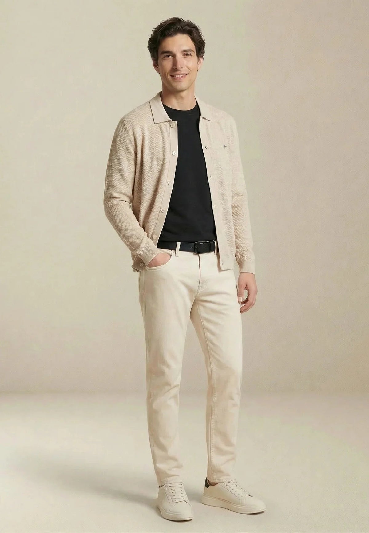 Fynch-Hatton Polo Collar Structured Cardigan New Off-White | Northern Threads Designer Menswear