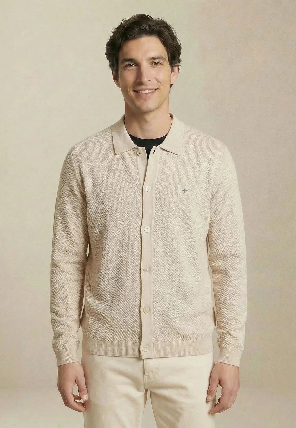 Fynch-Hatton Polo Collar Structured Cardigan New Off-White | Northern Threads Designer Menswear