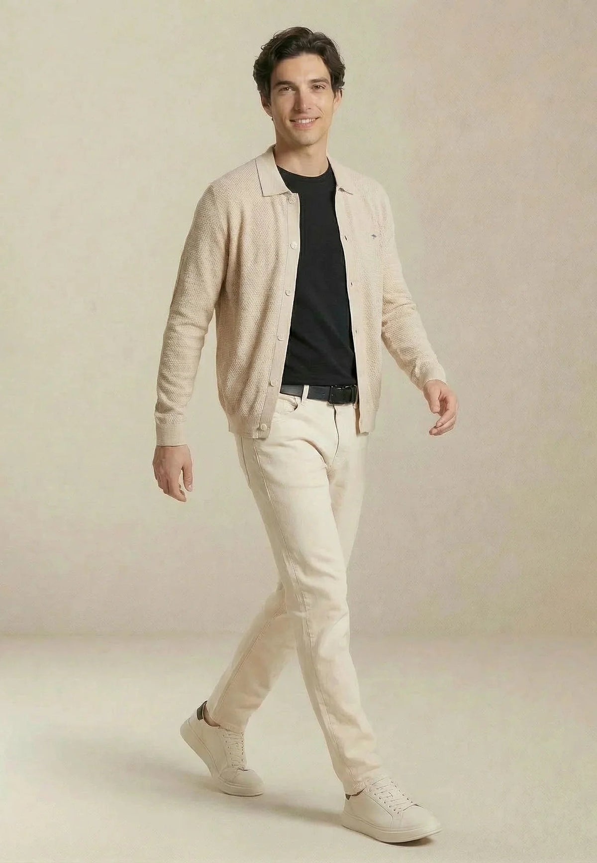 Fynch-Hatton Polo Collar Structured Cardigan New Off-White | Northern Threads Designer Menswear