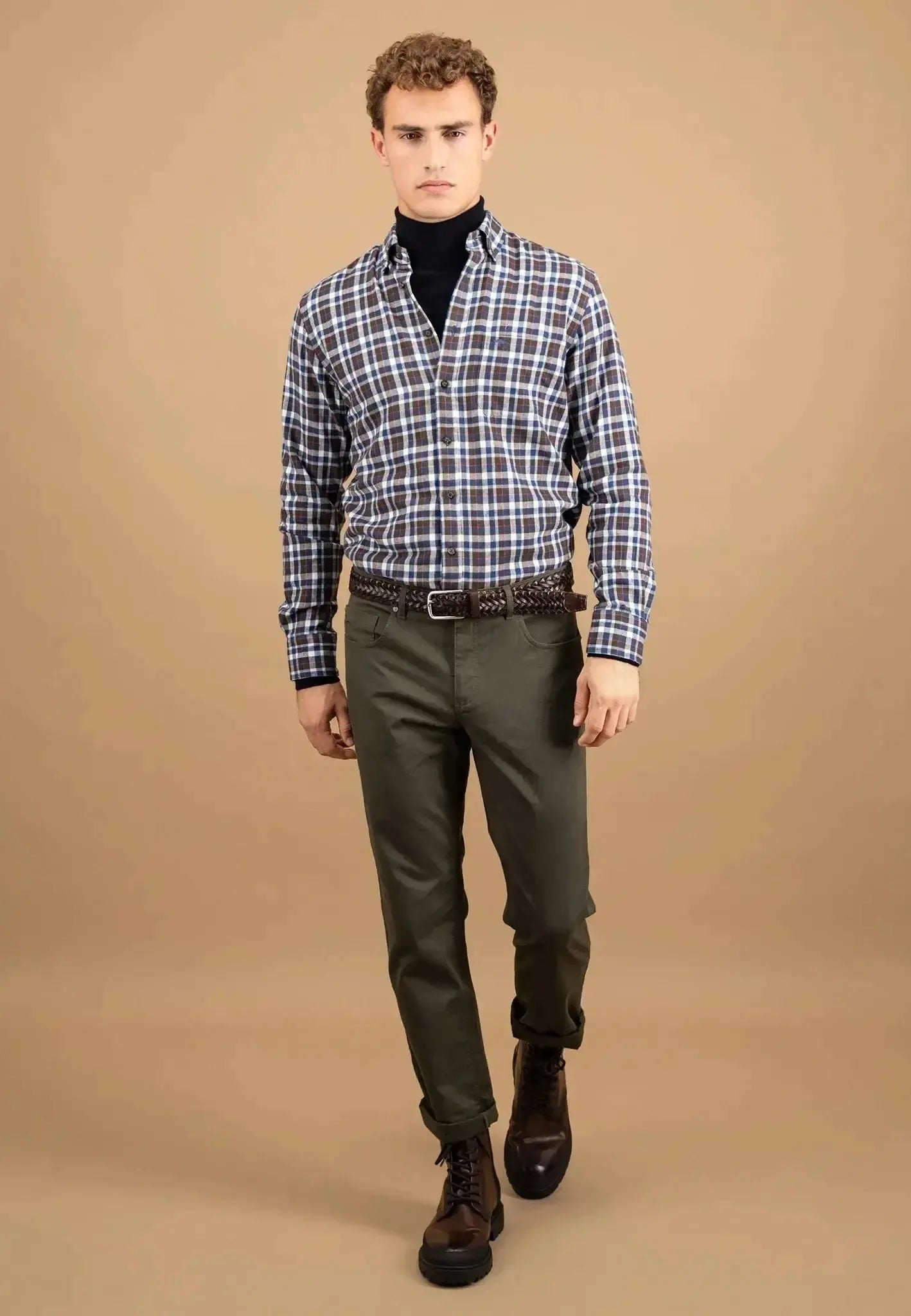 Fynch - Hatton Premium Flannel Check Button Down Shirt Dark Chocolate - northern threads