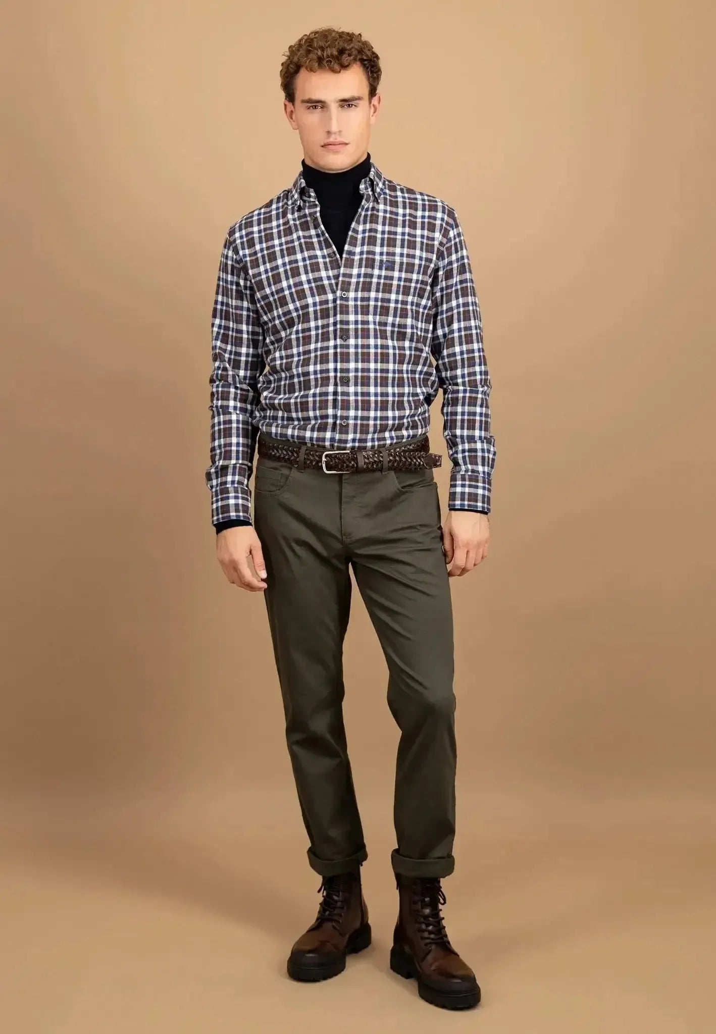 Fynch - Hatton Premium Flannel Check Button Down Shirt Dark Chocolate - northern threads