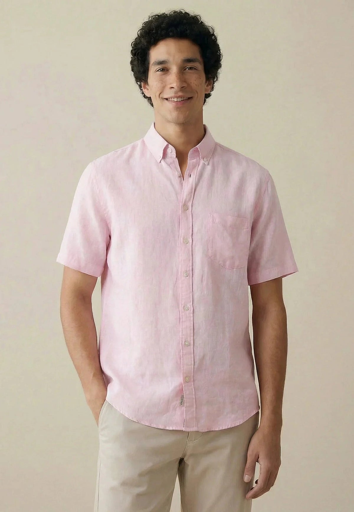 Fynch-Hatton Premium Linen Button Down Short Sleeved Shirt Magnolia | Northern Threads Designer Menswear