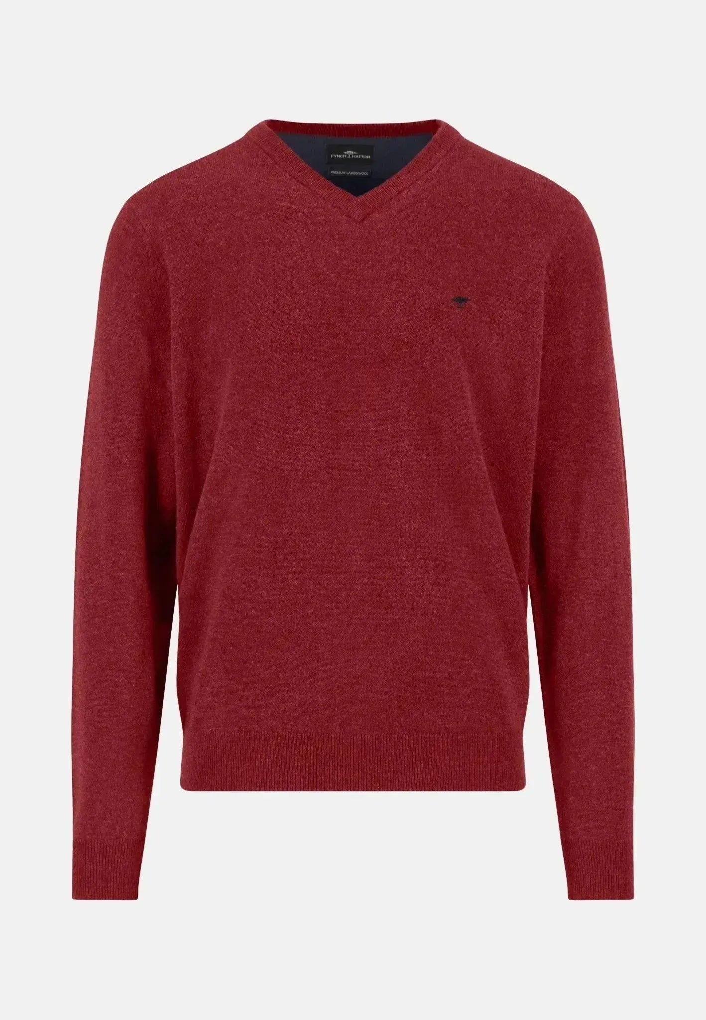 Fynch - Hatton Pure Lambswool V - Neck Knit Garnet Red - 1510302-367-S - northern threads uk