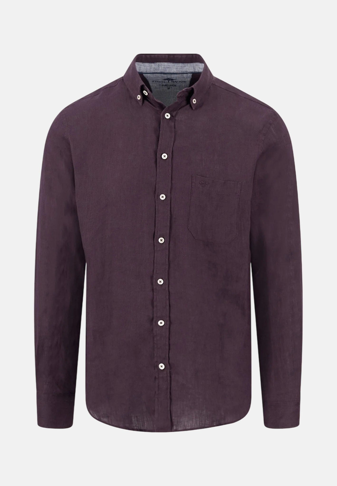 Fynch - Hatton Pure Linen Button Down Shirt Aubergine - 16136000-342-M - northern threads uk