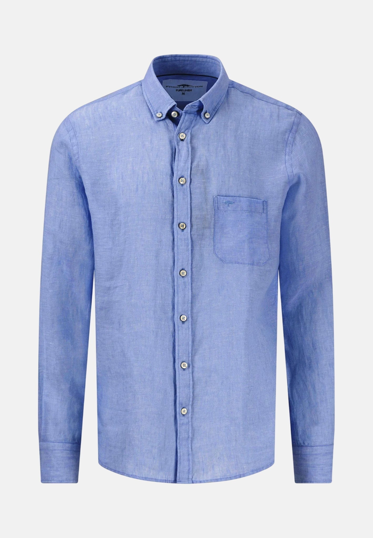 Fynch - Hatton Pure Linen Button Down Shirt Strong Blue - 16136000-628-M - northern threads uk