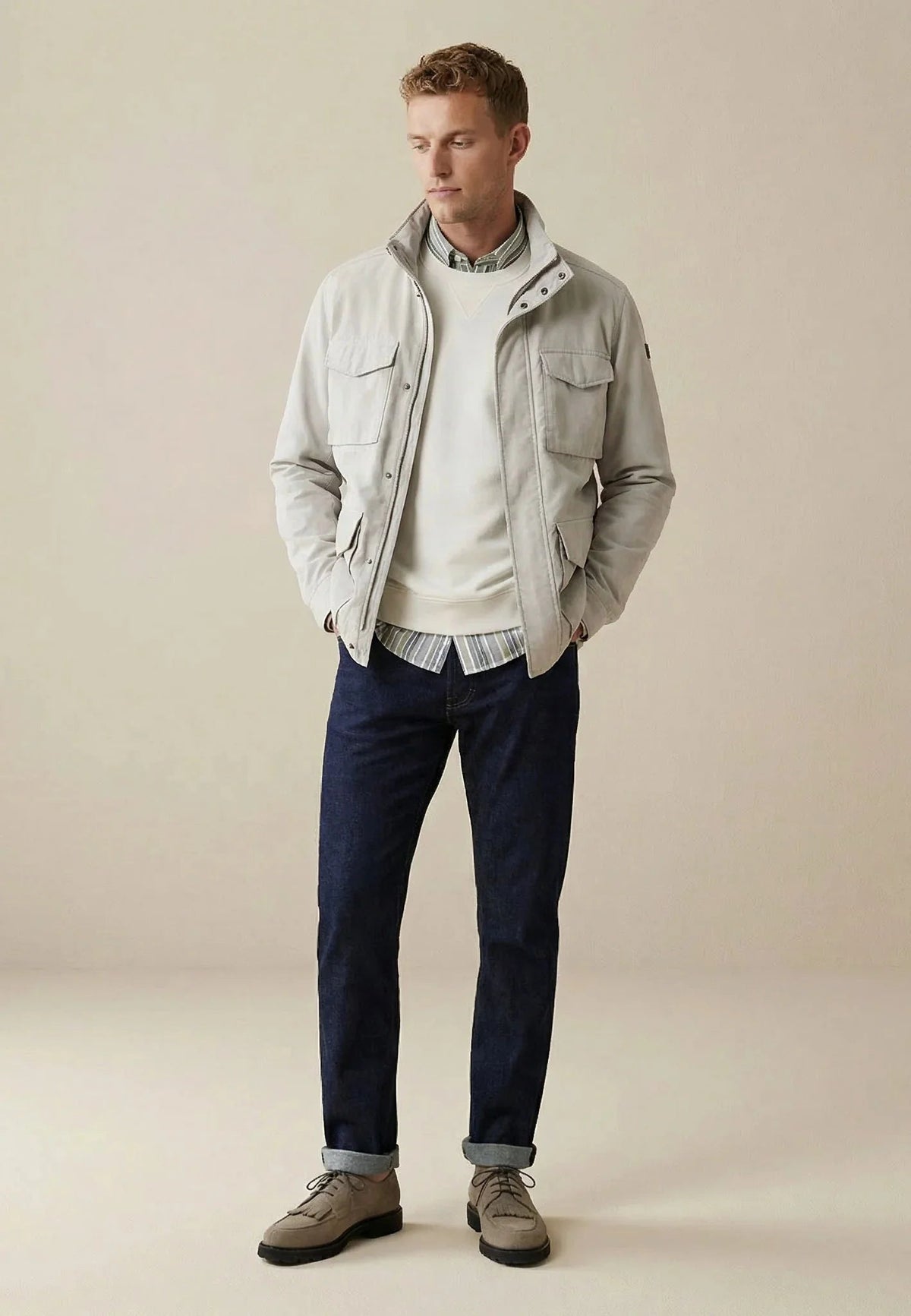 Fynch-Hatton Stand Collar Field Jacket Cement | Northern Threads Designer Menswear
