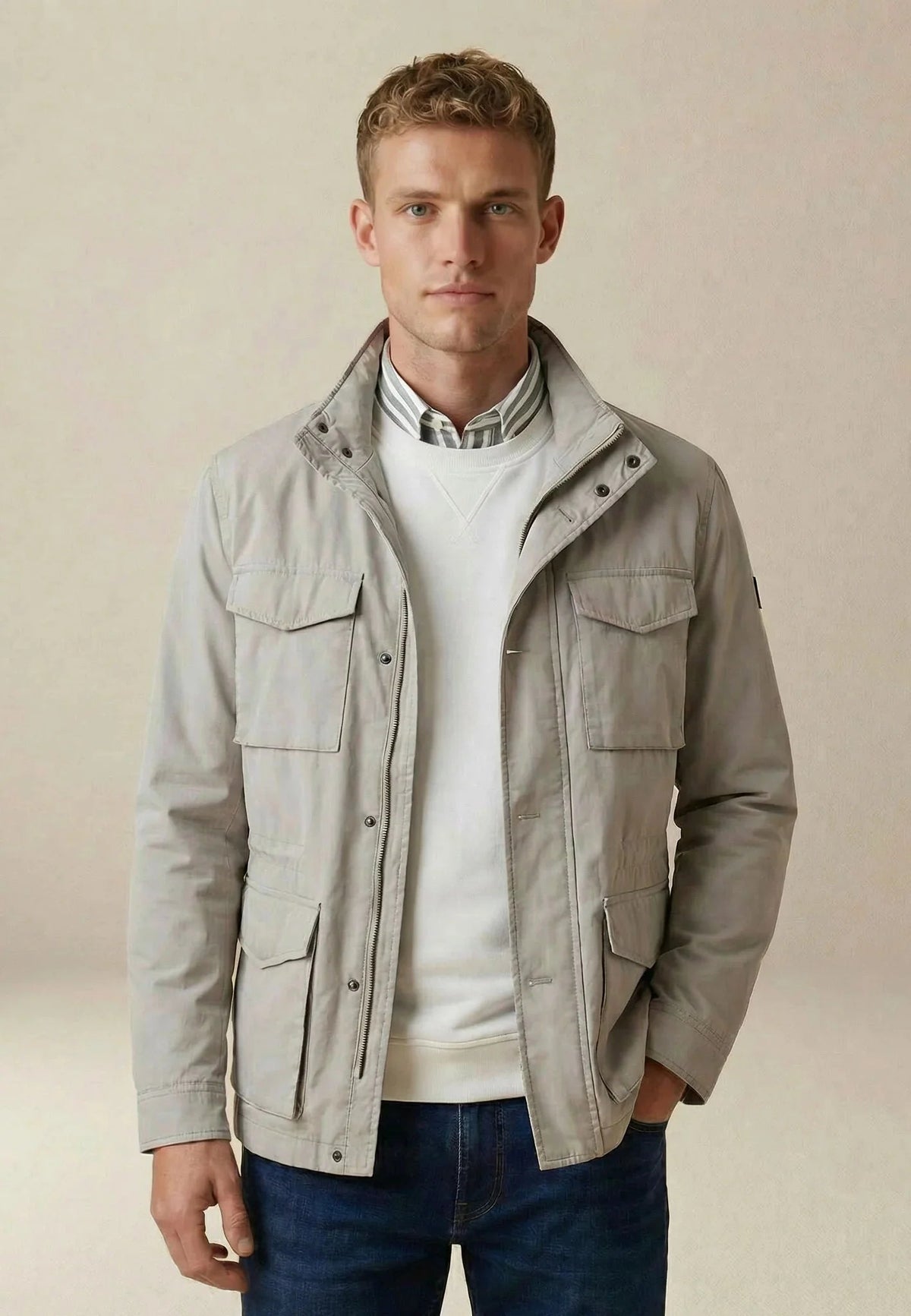 Fynch-Hatton Stand Collar Field Jacket Cement | Northern Threads Designer Menswear