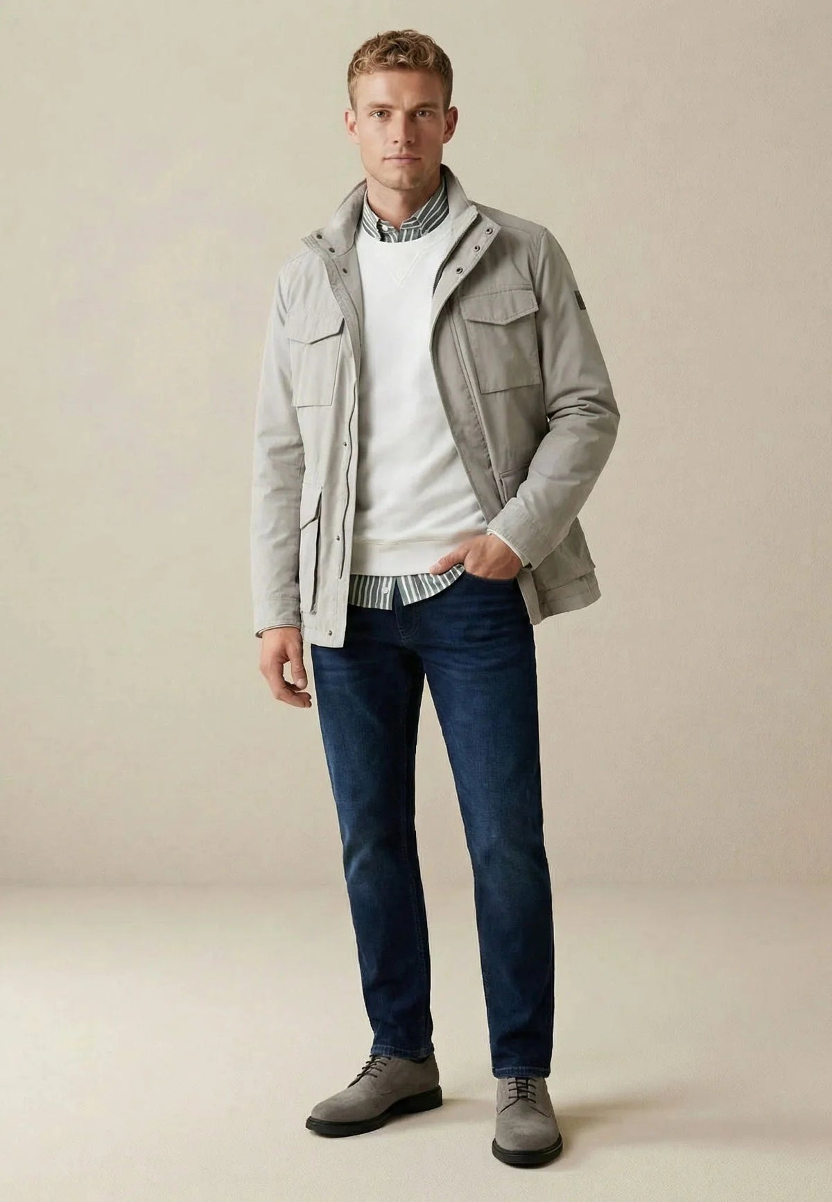 Fynch-Hatton Stand Collar Field Jacket Cement | Northern Threads Designer Menswear