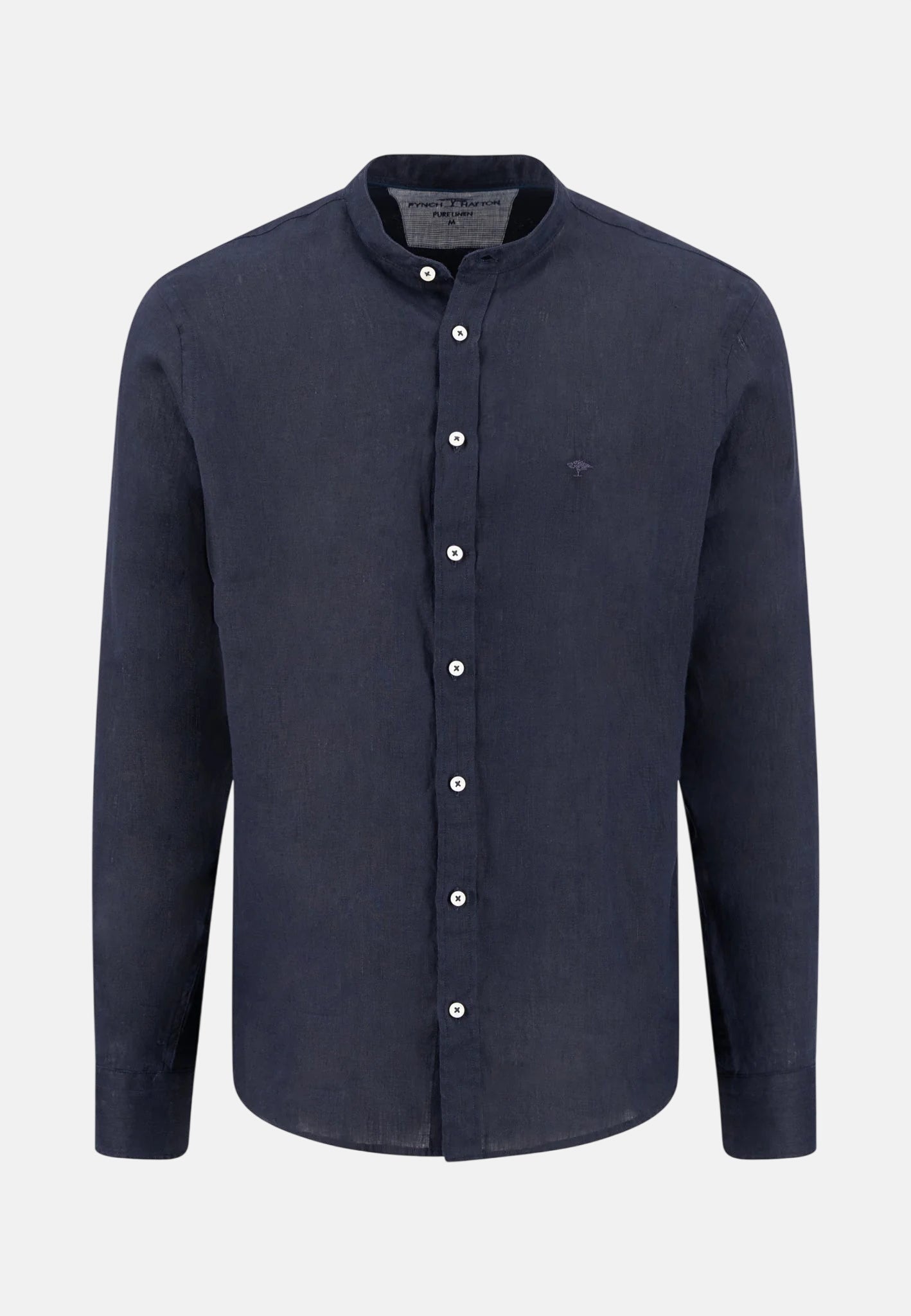 トップス Fink Weather Stand Collar Shirt Fynch-Hatton Stand Collar Pure Linen Shirt Navy | Northern Threads UK